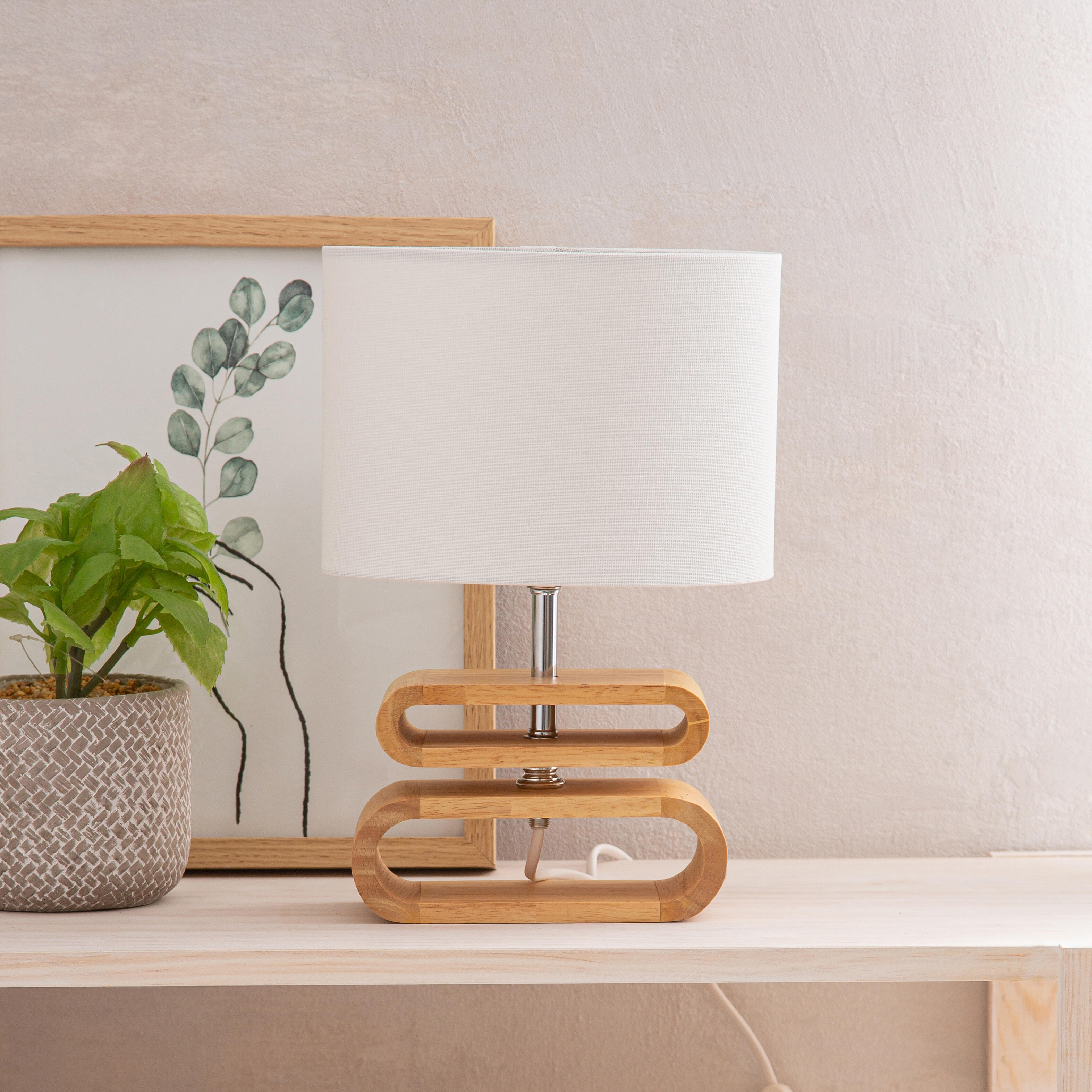 Lámpara de mesa itto e14 lino blanco/madera