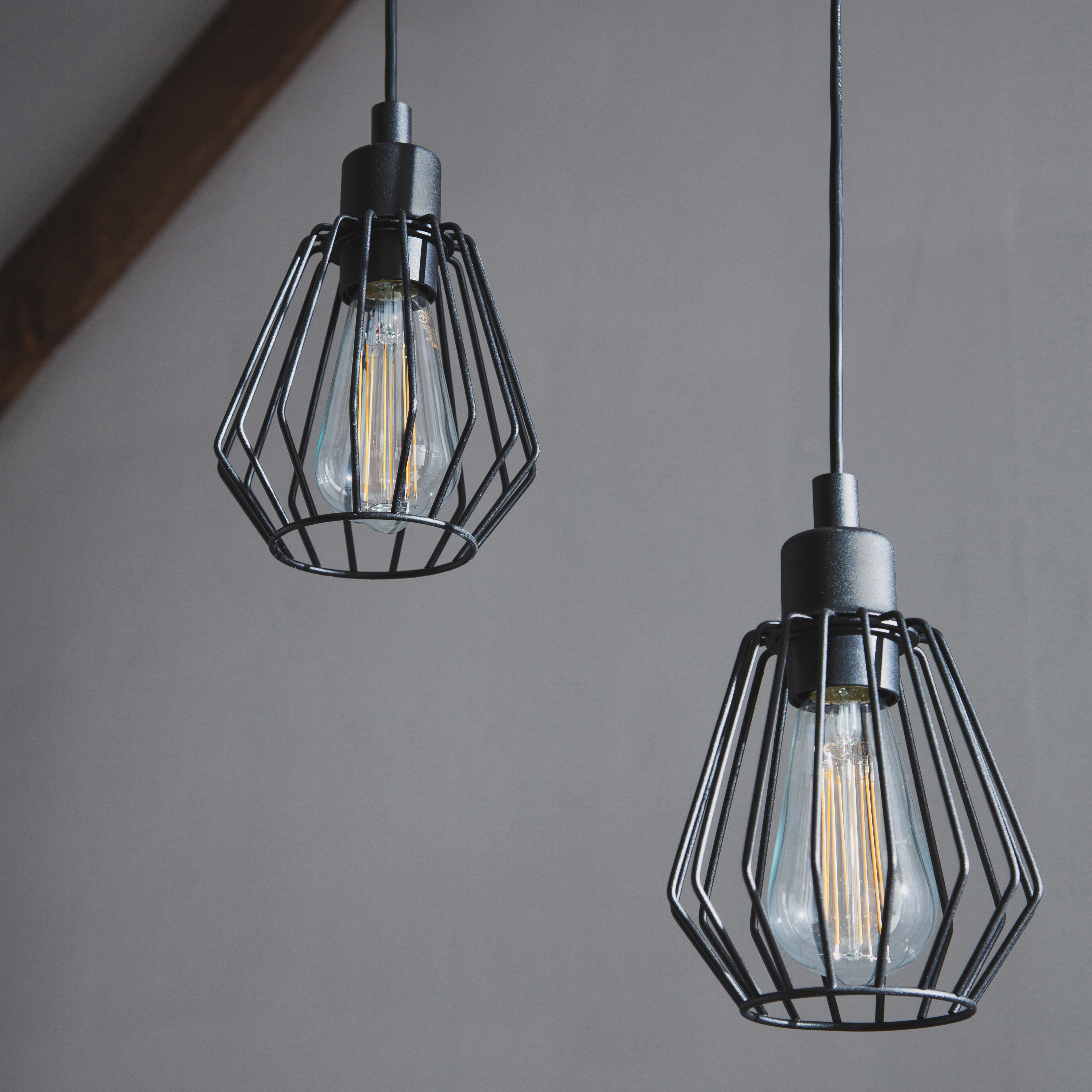 Candeeiro de teto suspenso INSPIRE TABODI E27 3 LUZES METAL/MADEIRA PRETO - 7