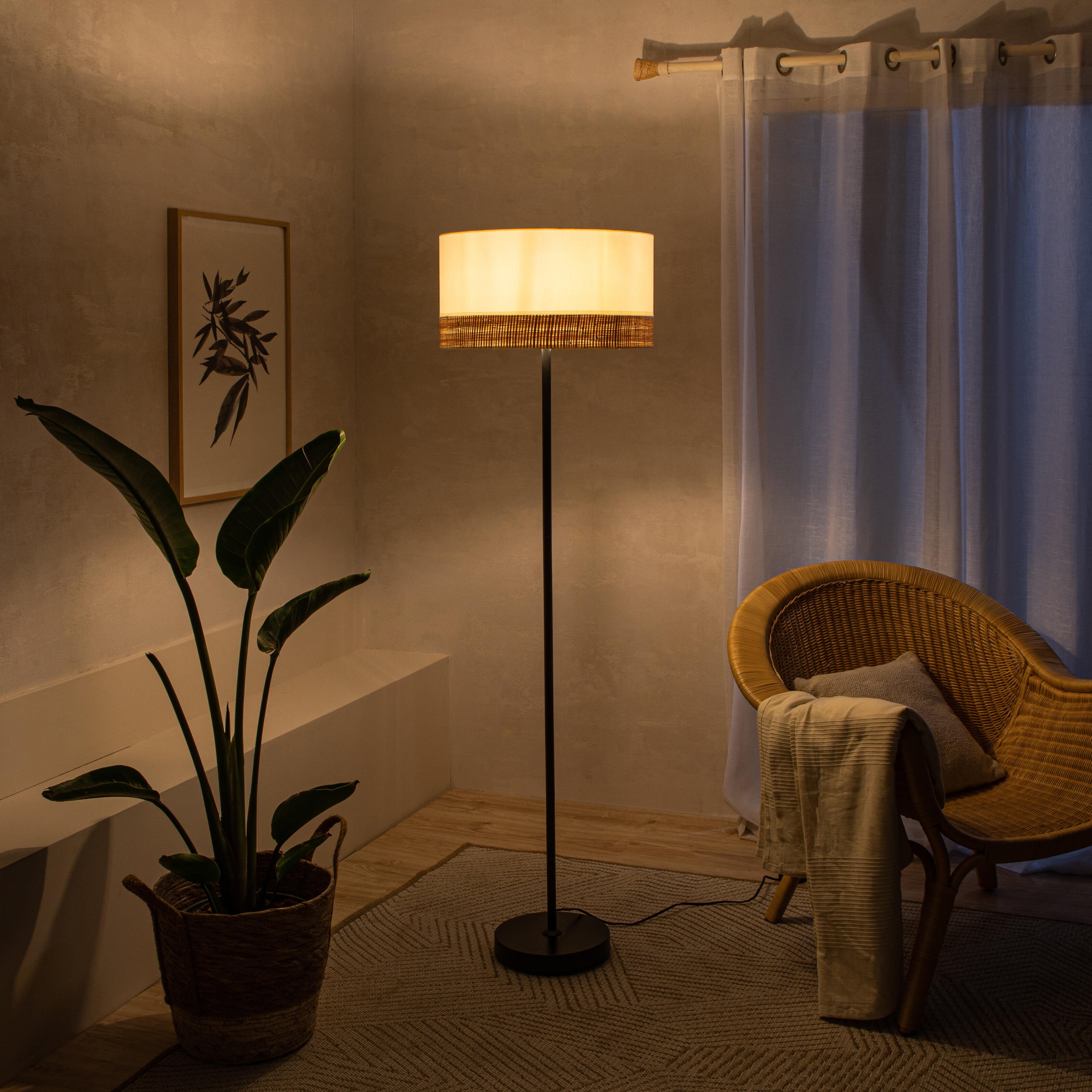 Lámpara de pie camboya e27 rafia