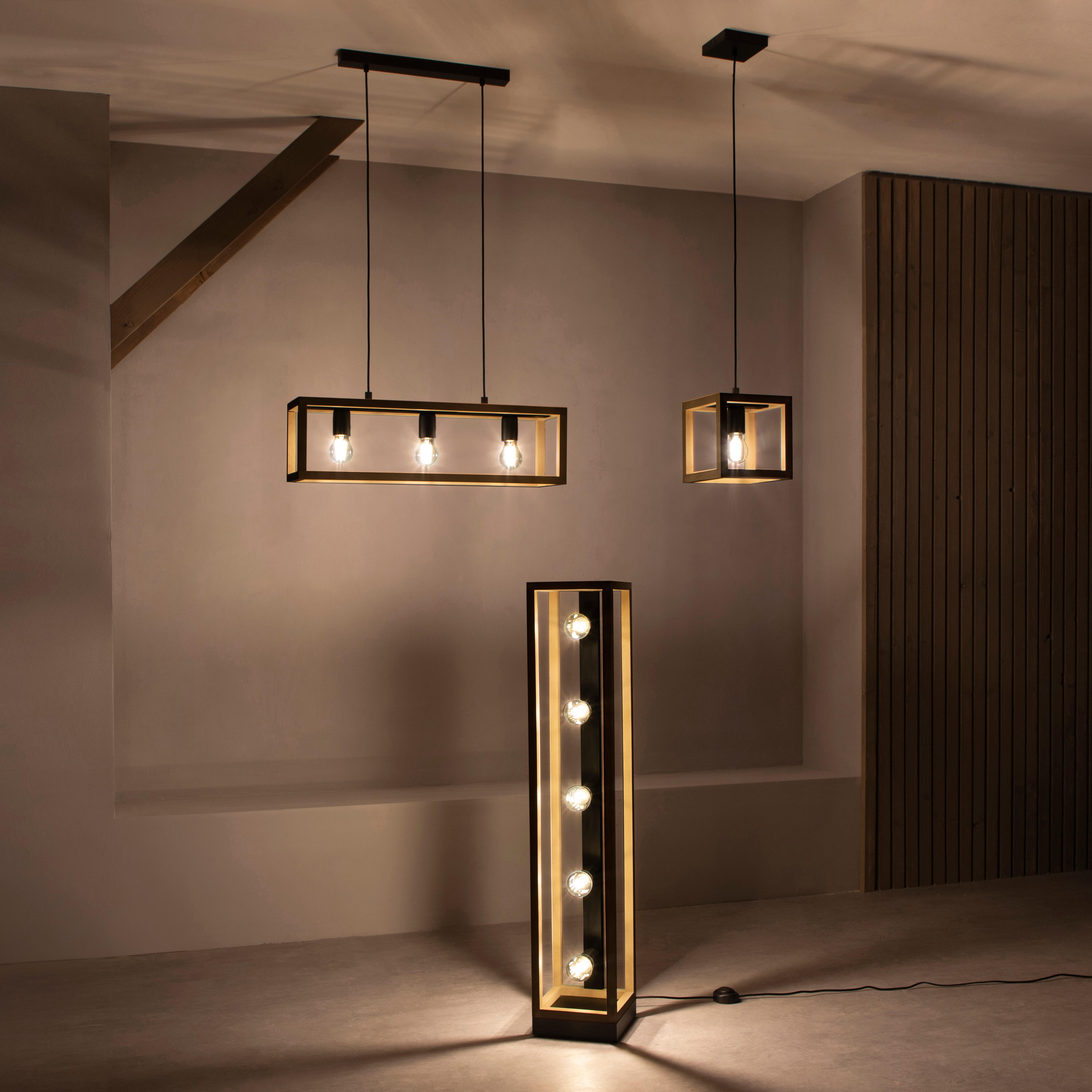 Candeeiro de teto suspenso INSPIRE ELGORT E27 3 LUZES METAL/MADEIRA PRETO - 20