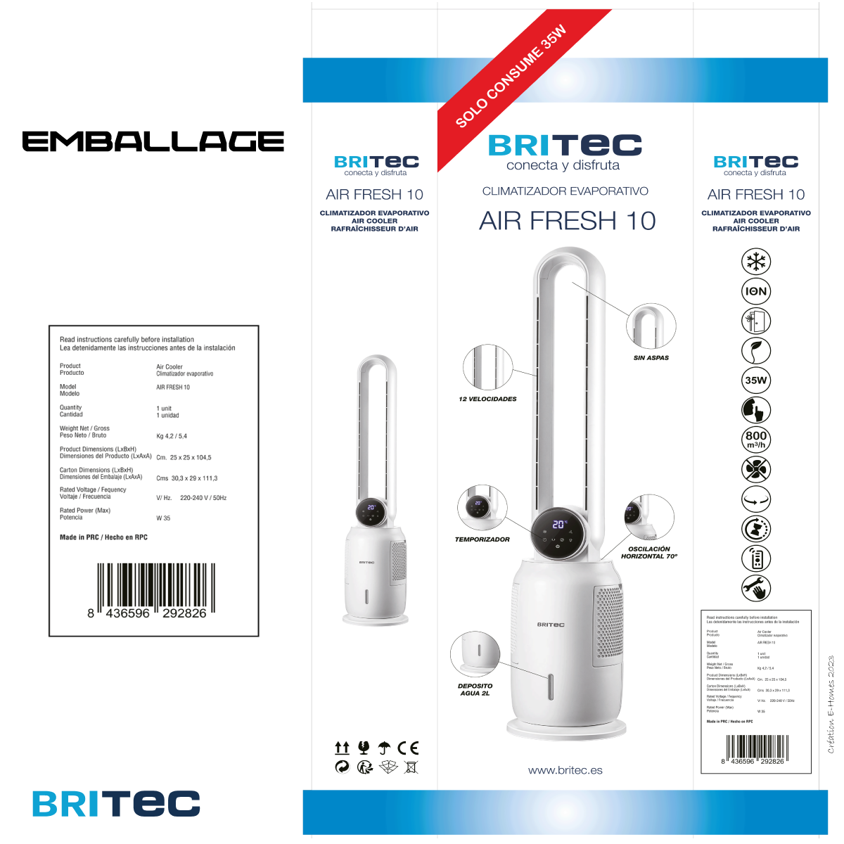 Bioclimatizador evaporativo Britec air fresh 10 - lud led - 11