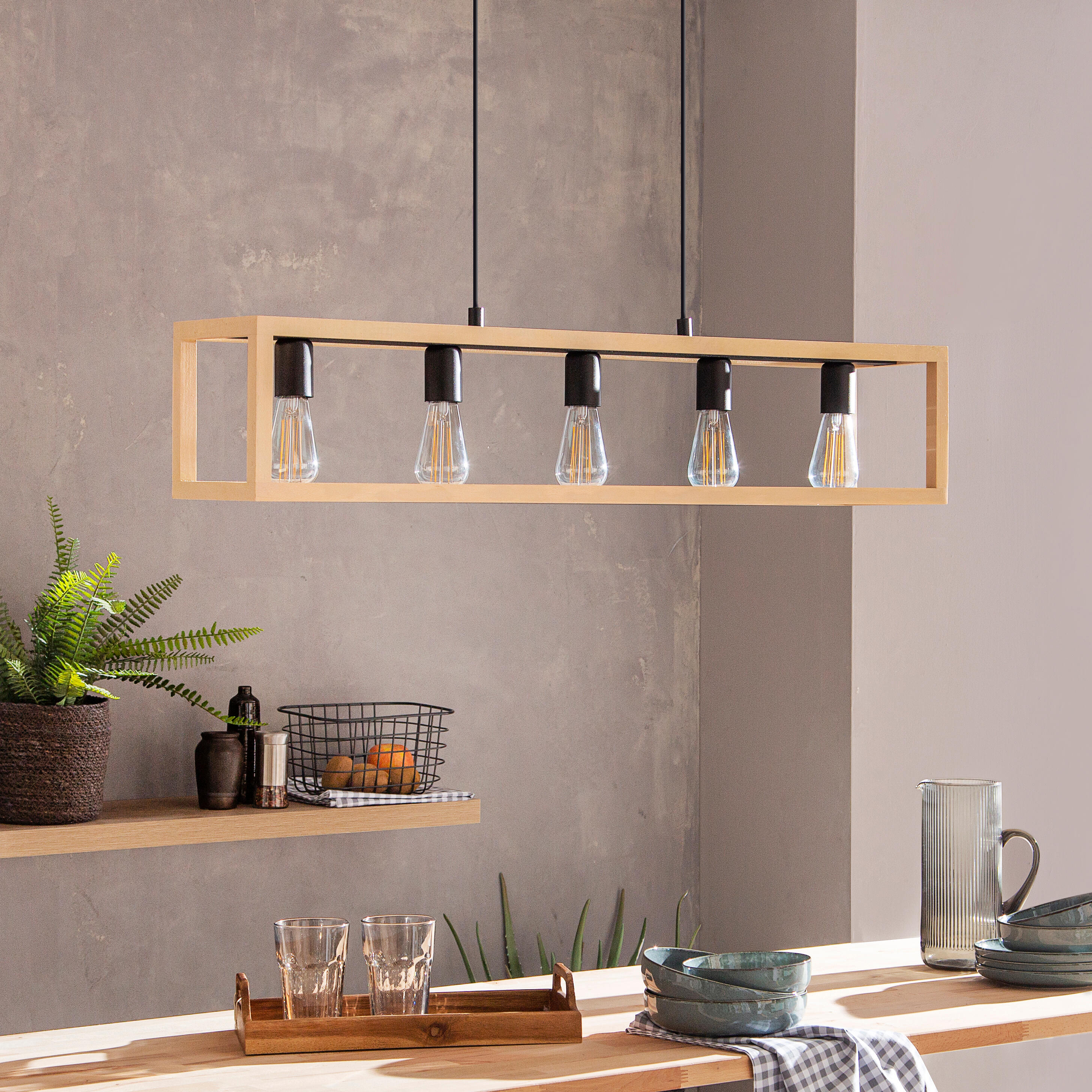 Lámpara de techo colgante de acero marrón y negro ø20 y 100 cm de ancho Elgort INSPIRE 5 luces E27. Altura máxima 110 cm - 16