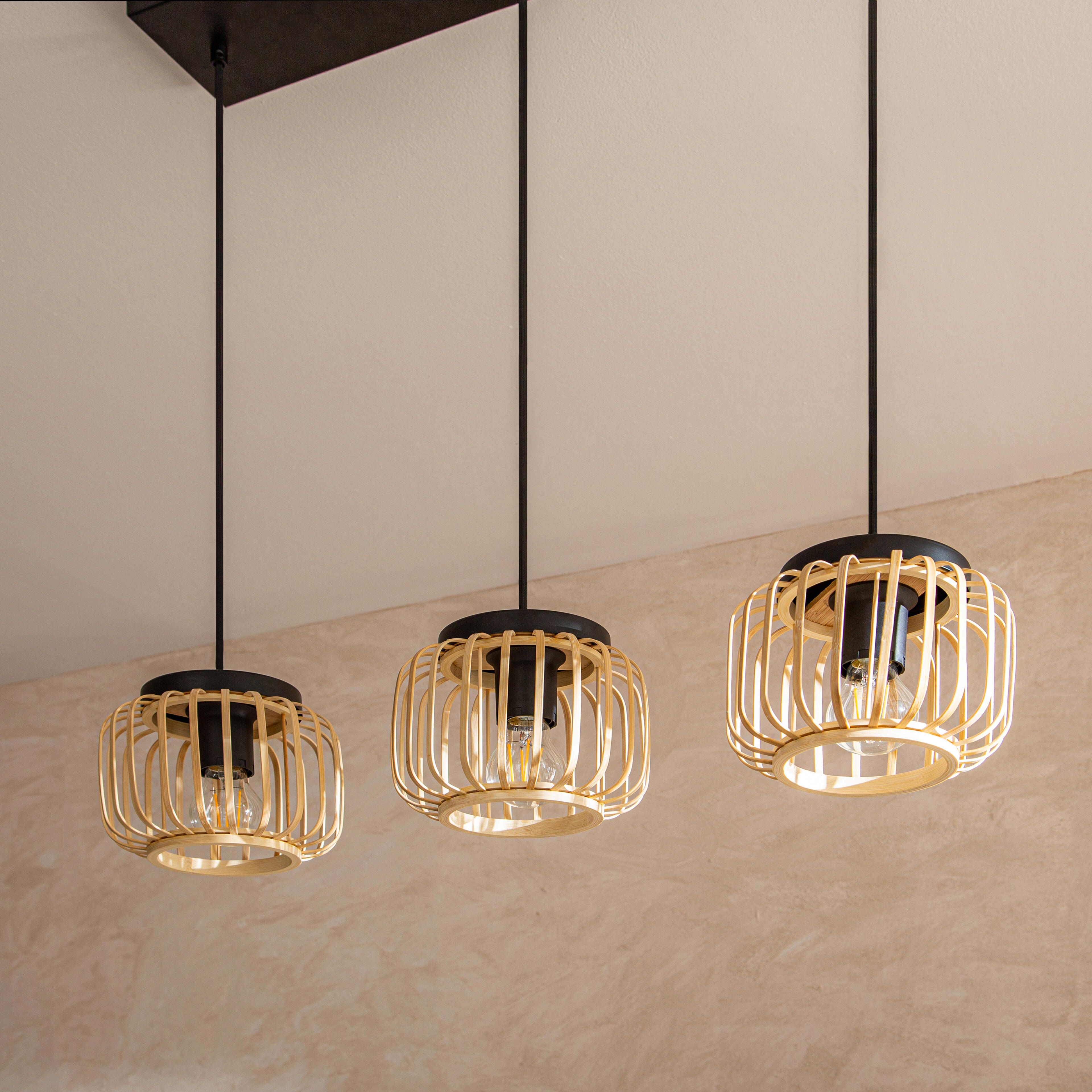 Candeeiro de teto suspenso INSPIRE PECAN E27 3 LÂMPADAS METAL MATE PRETO/BAMBU - 8