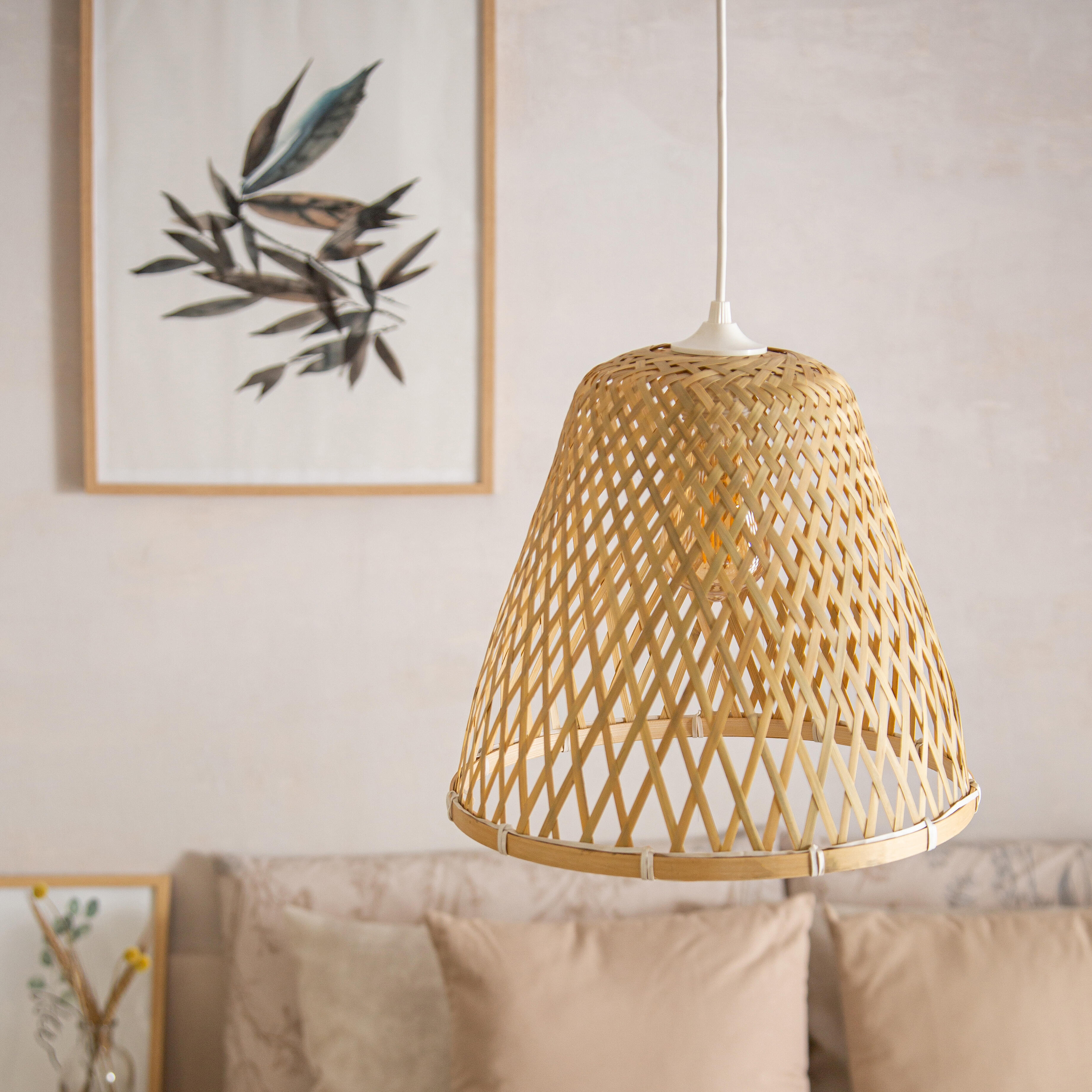 Lámpara de techo colgante de bambú marrón 1 luz E27 Kami 30 cm y altura regulable - 12