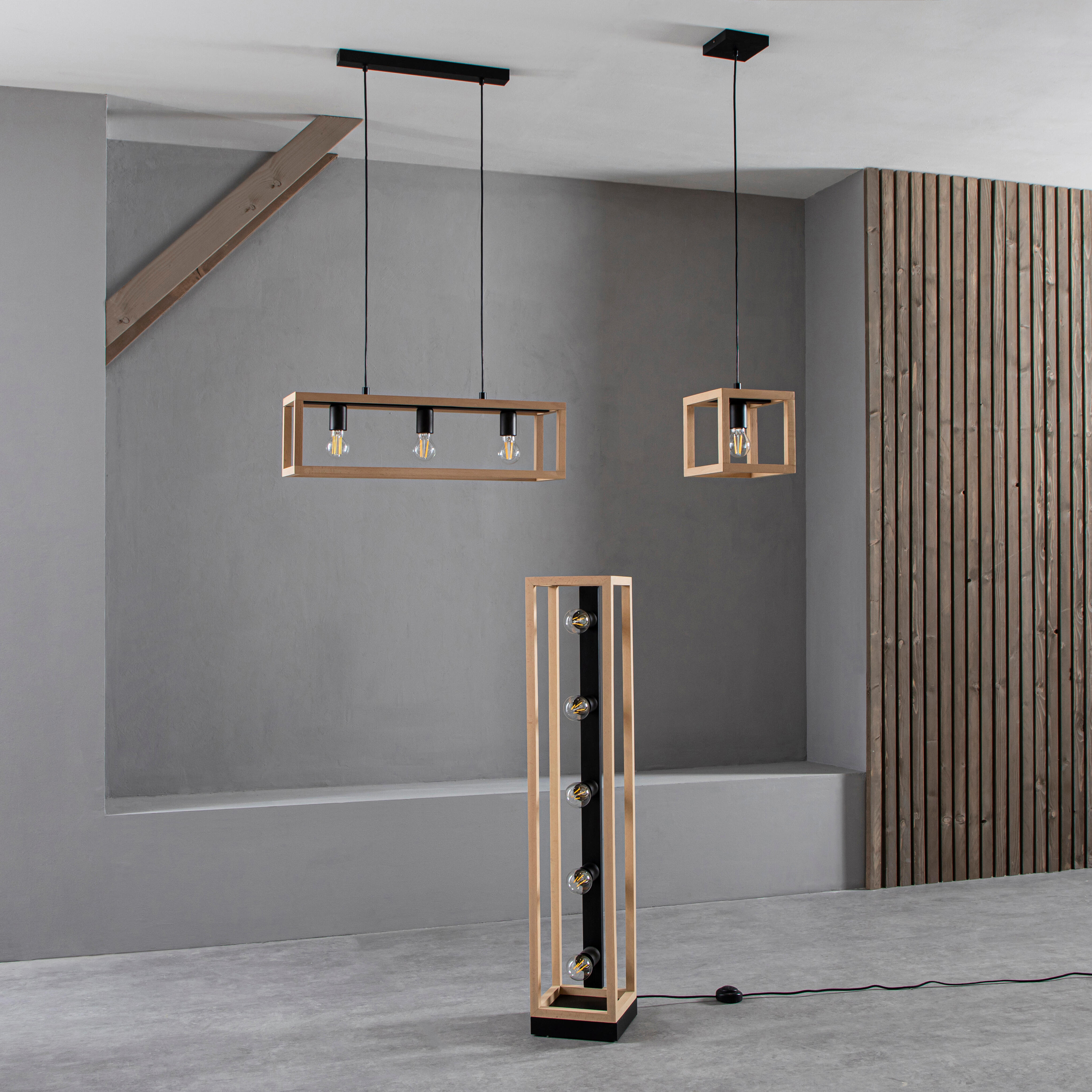 Candeeiro de teto suspenso INSPIRE ELGORT E27 3 LUZES METAL/MADEIRA PRETO - 19