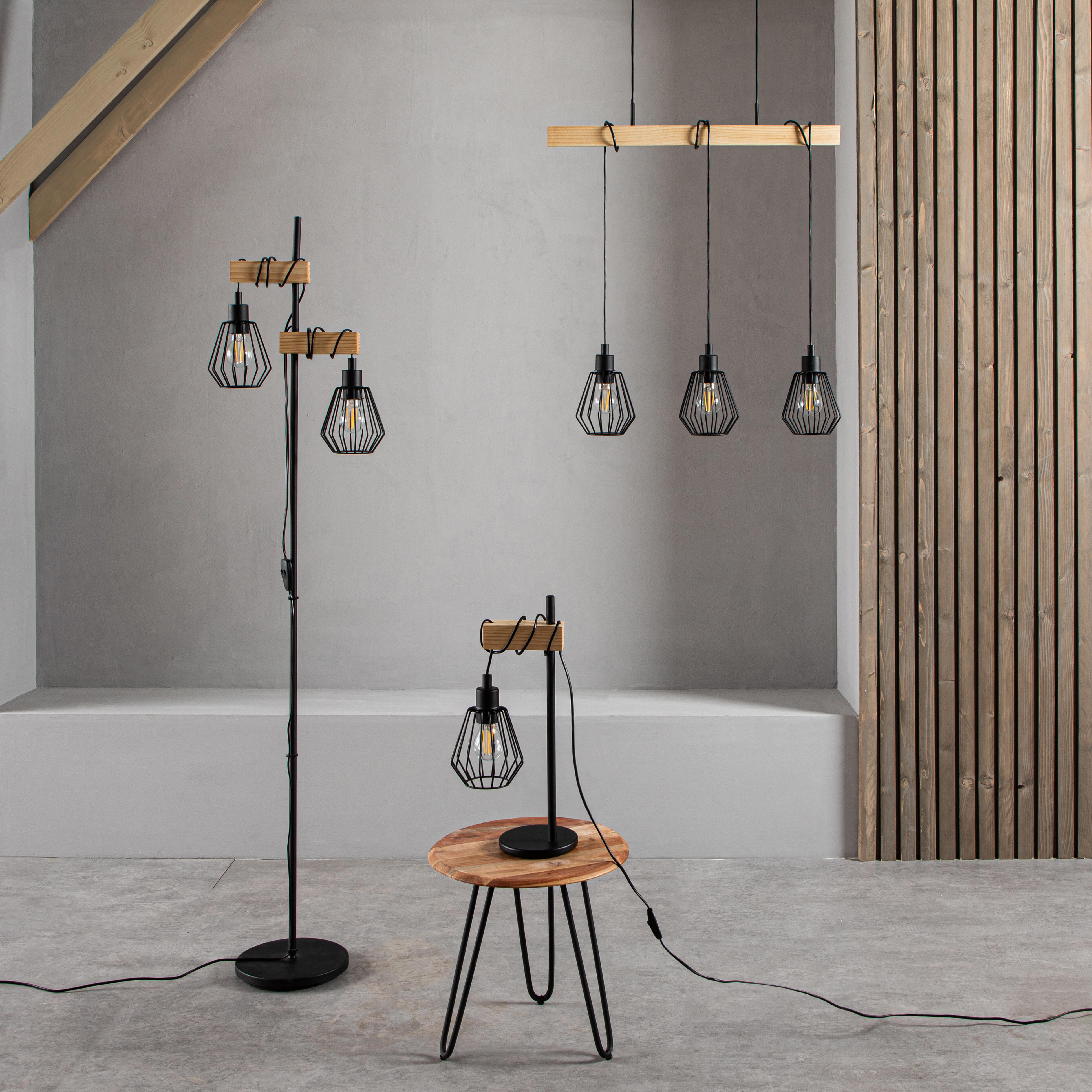 Candeeiro de teto suspenso INSPIRE TABODI E27 3 LUZES METAL/MADEIRA PRETO - 17