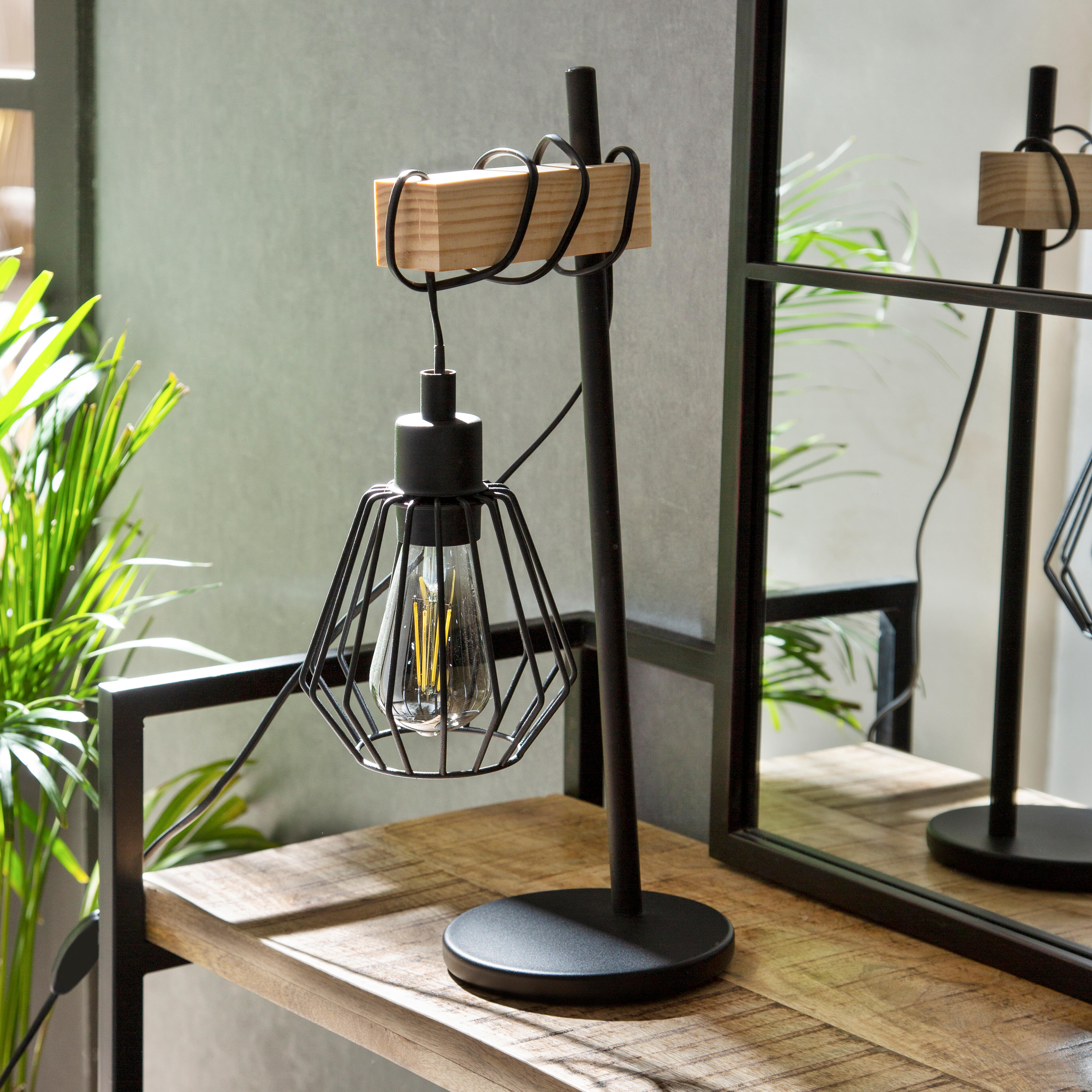 Candeeiro de mesa TABODI E27 METAL MATE PRETO/MADEIRA NATURAL - 8