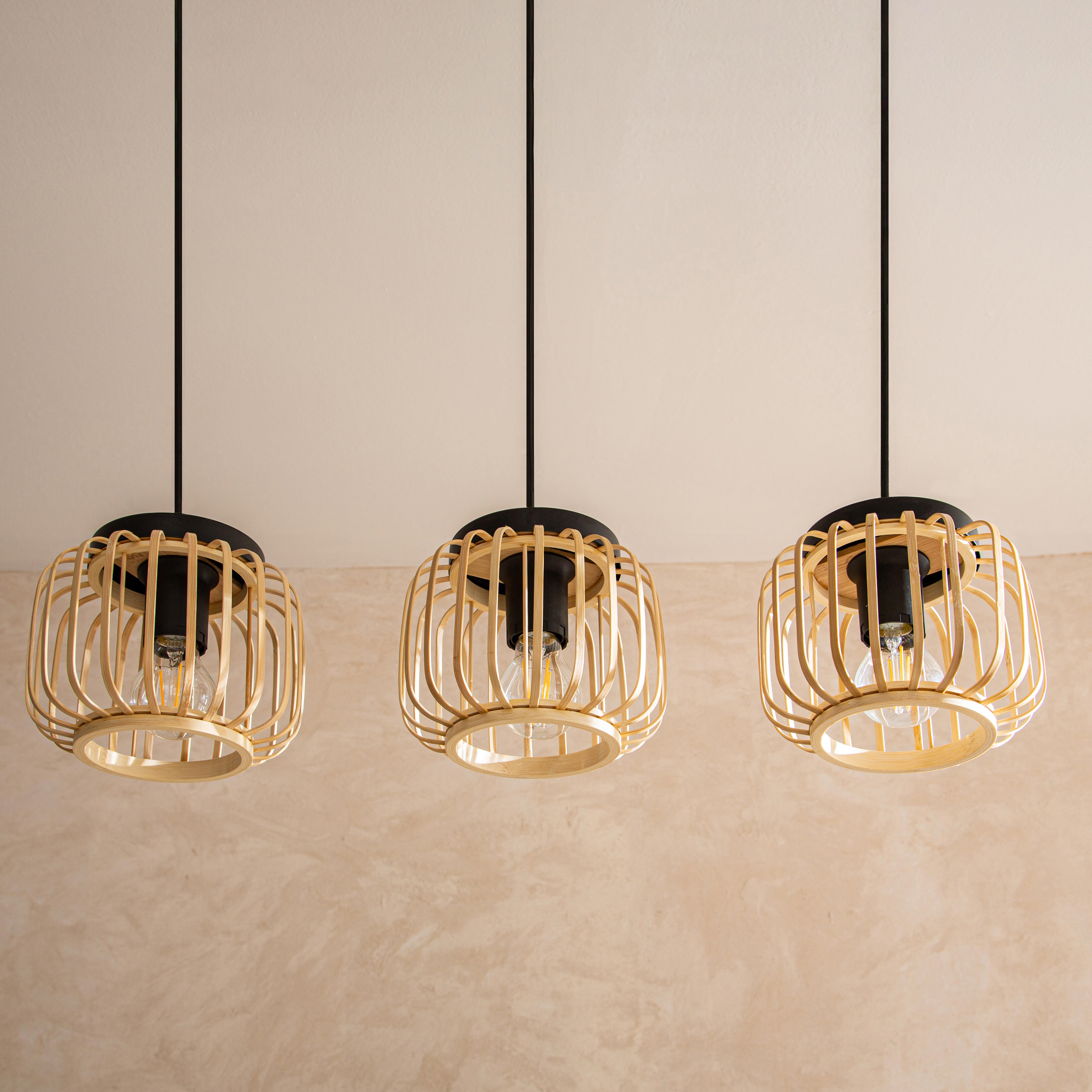 Candeeiro de teto suspenso INSPIRE PECAN E27 3 LÂMPADAS METAL MATE PRETO/BAMBU - 6