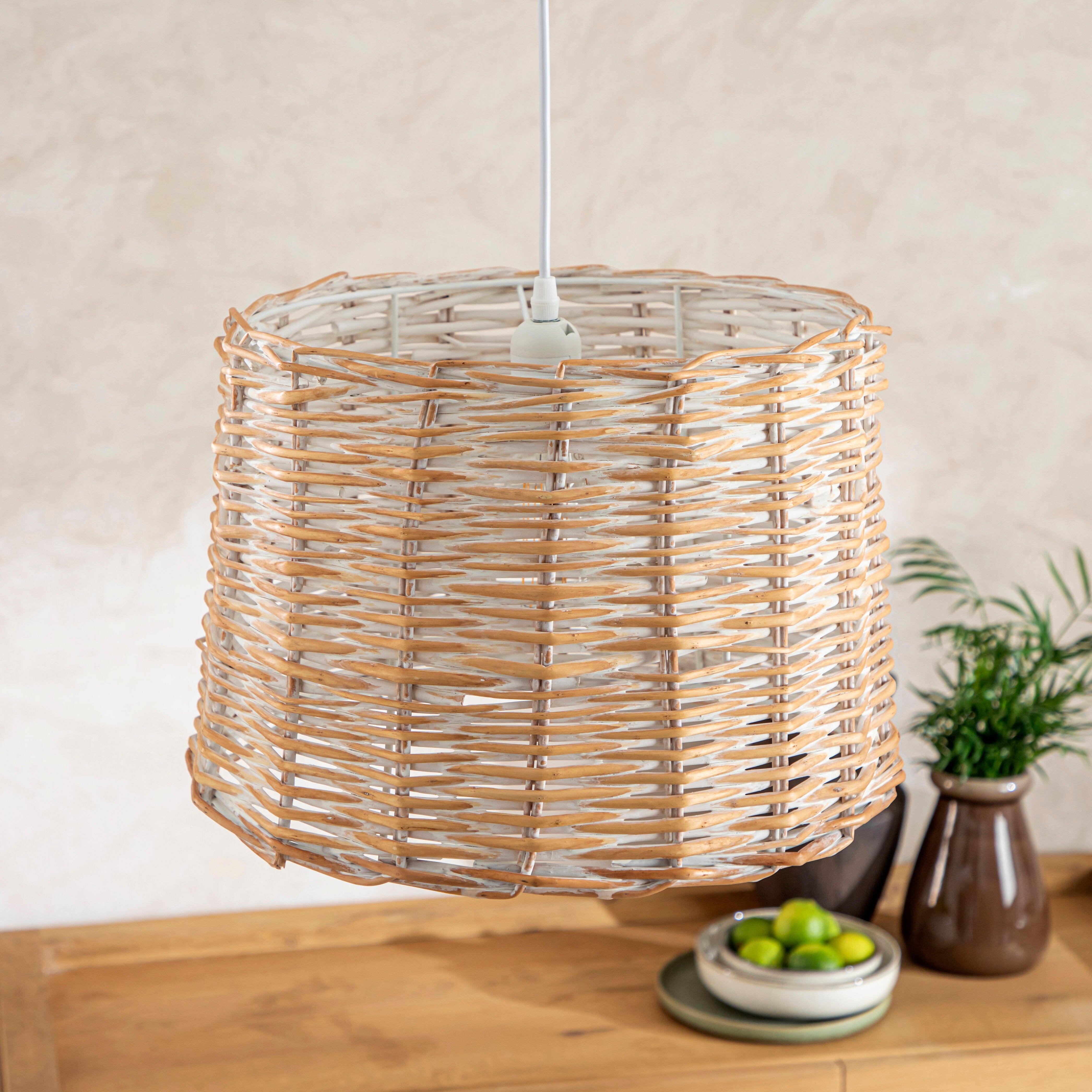 Lámpara de techo colgante de ratán beige 1 luz e27 ava 40 cm y altura regulable