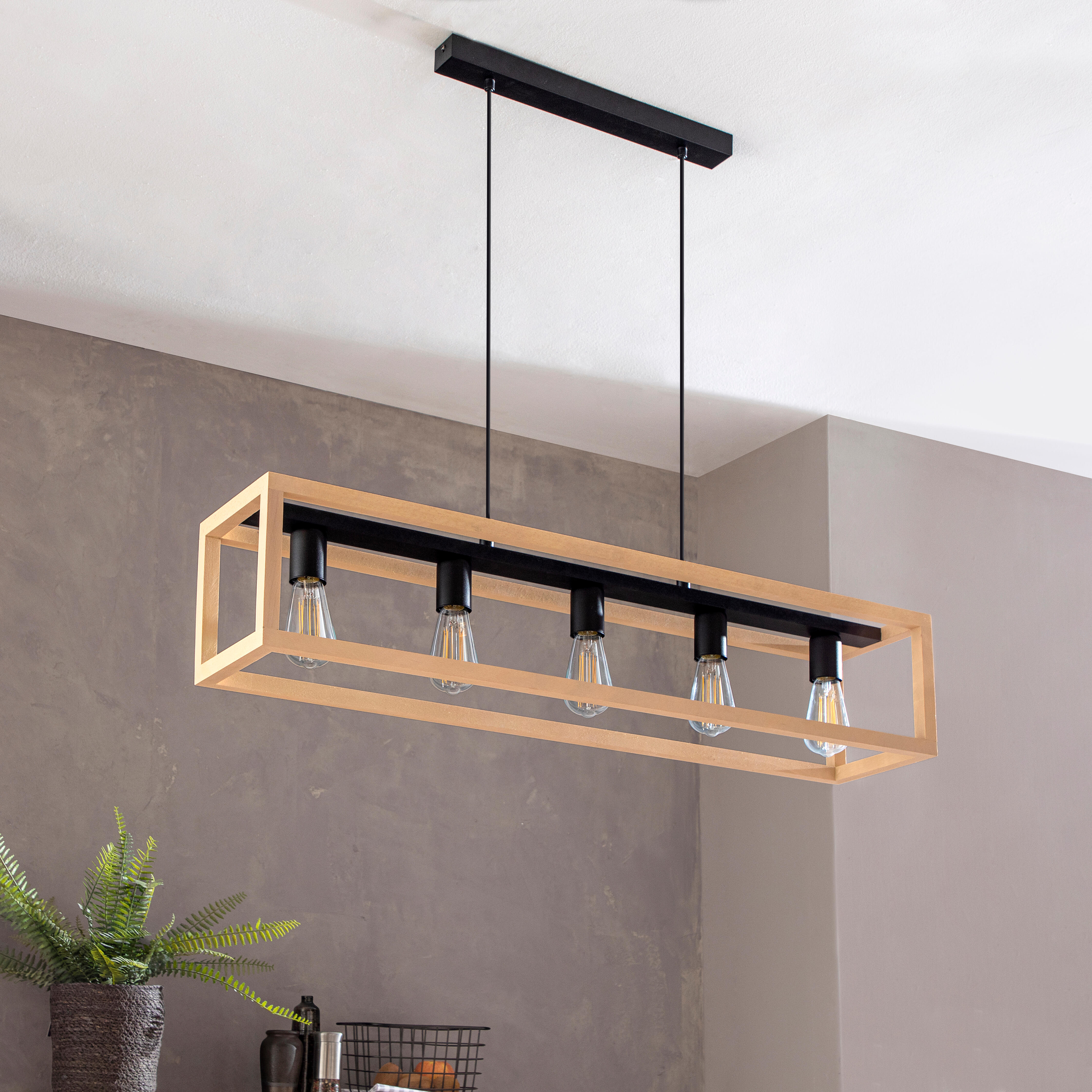 Lámpara de techo colgante de acero marrón y negro ø20 y 100 cm de ancho Elgort INSPIRE 5 luces E27. Altura máxima 110 cm - 2