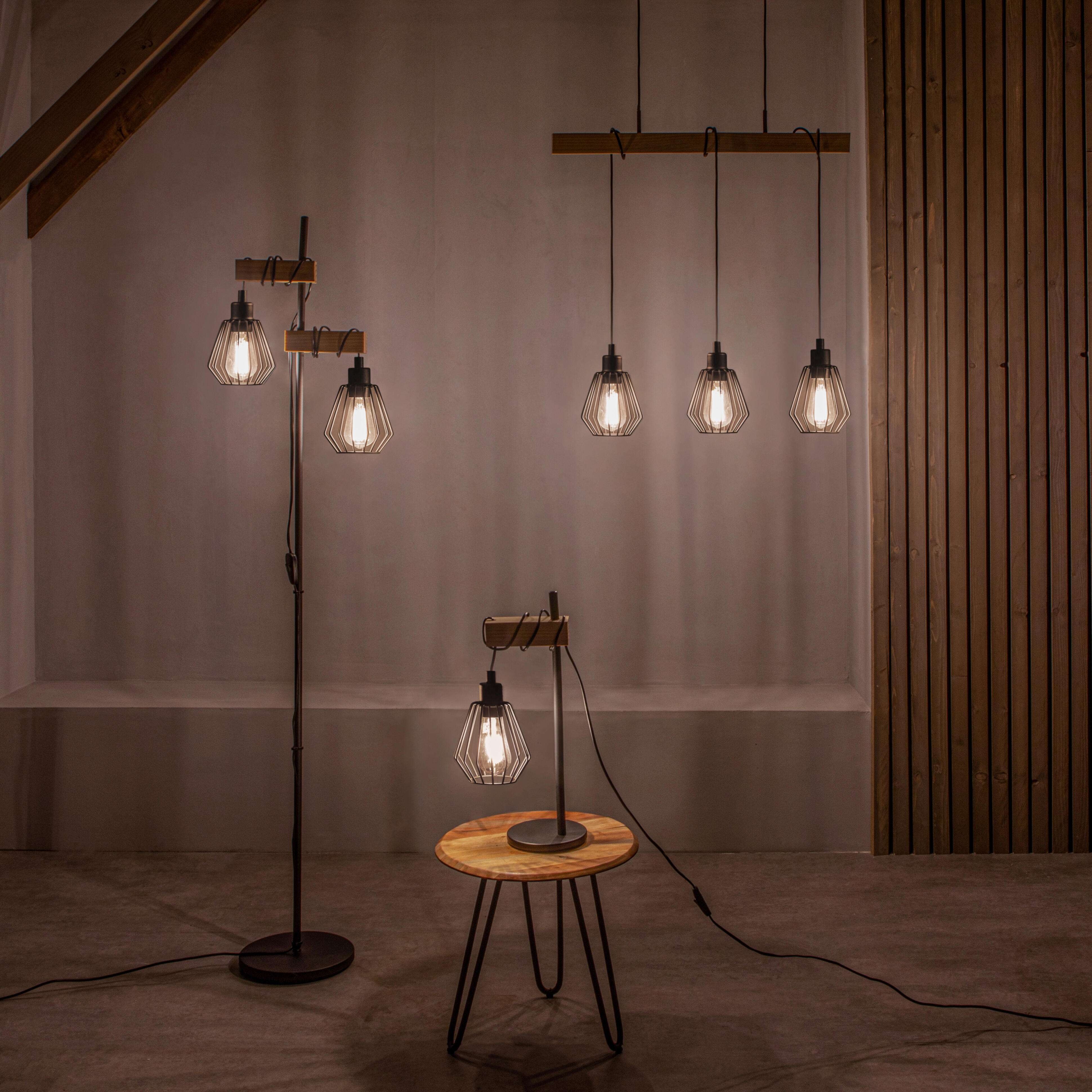 Candeeiro de teto suspenso INSPIRE TABODI E27 3 LUZES METAL/MADEIRA PRETO - 16