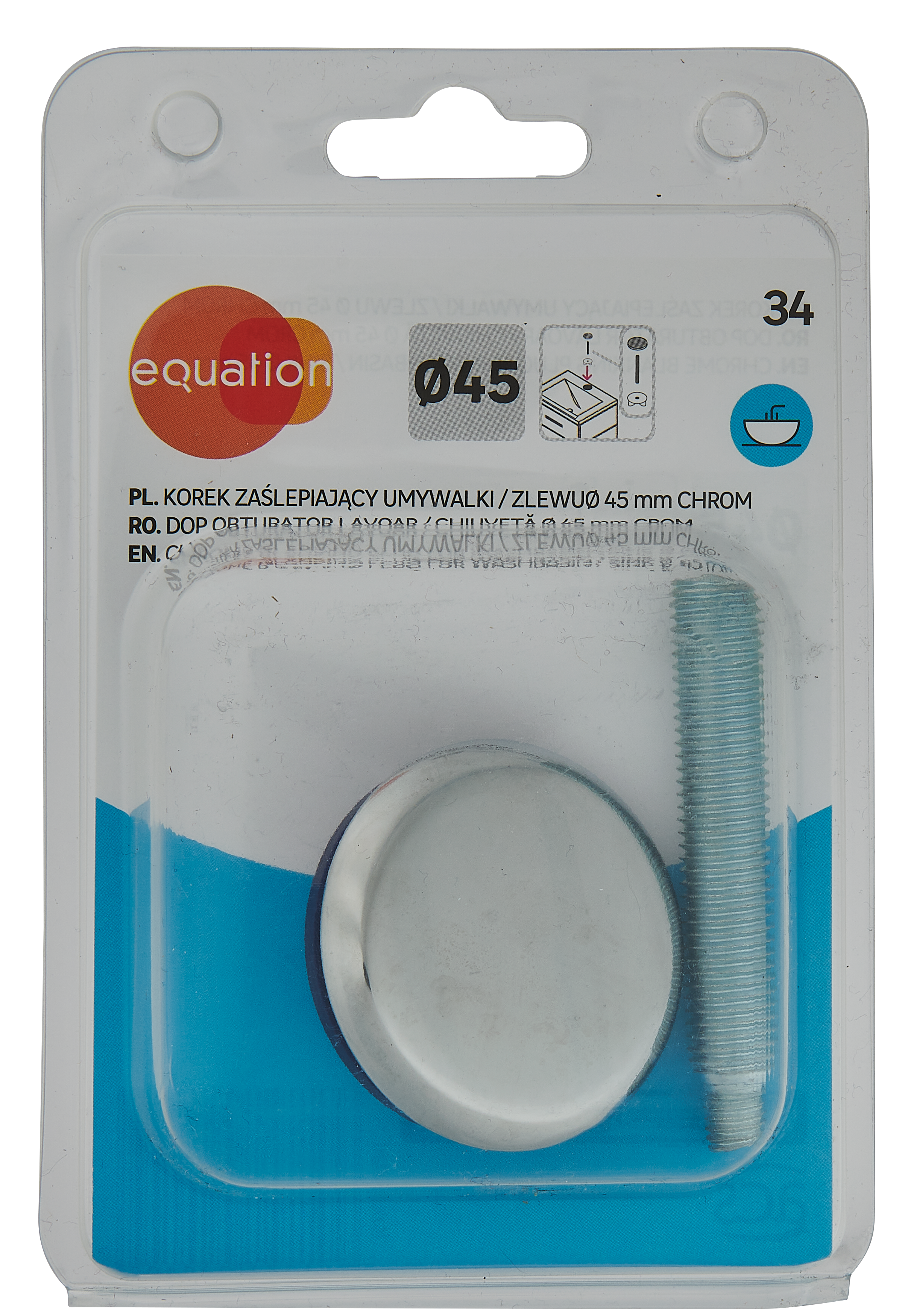Korek zaślepiający do umywalki chrom 44 mm EQUATION - 2