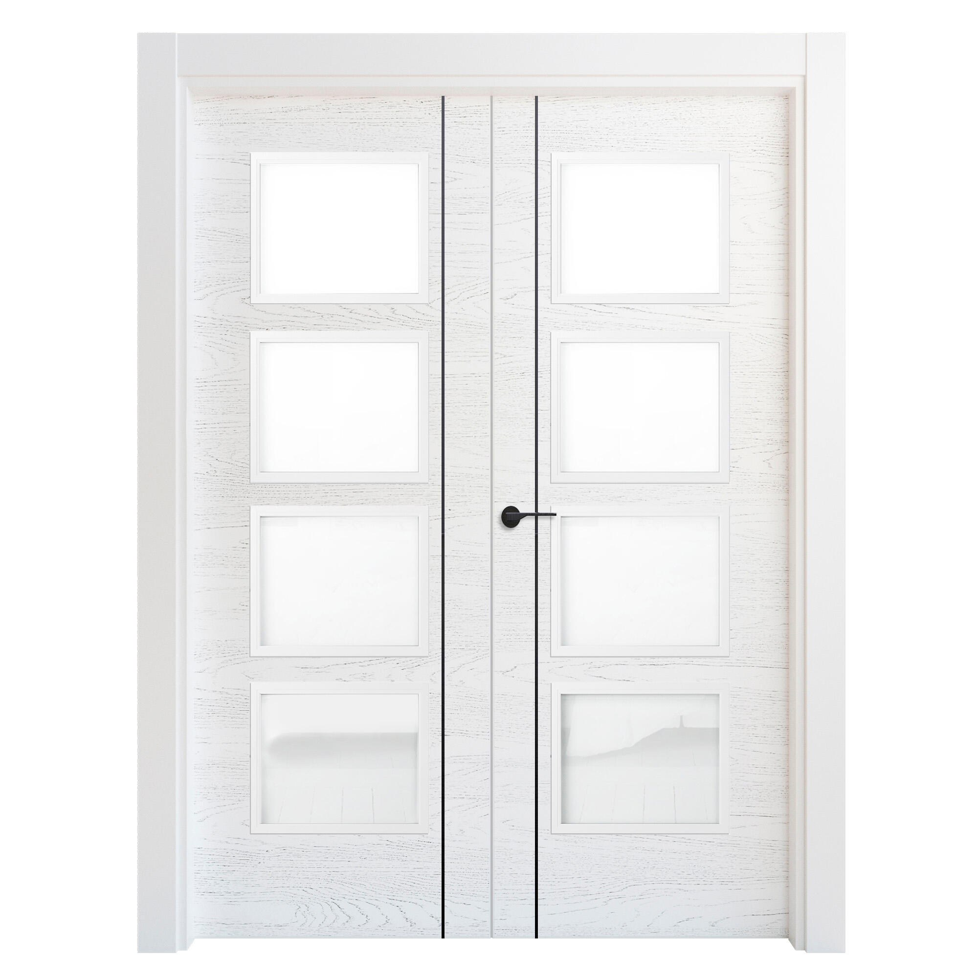 Puerta de interior abatible doble con cristal maciza lacada Premium Mencía negro blanco veteado apertura derecha cerco de 7x3 anchura 145cm - 2