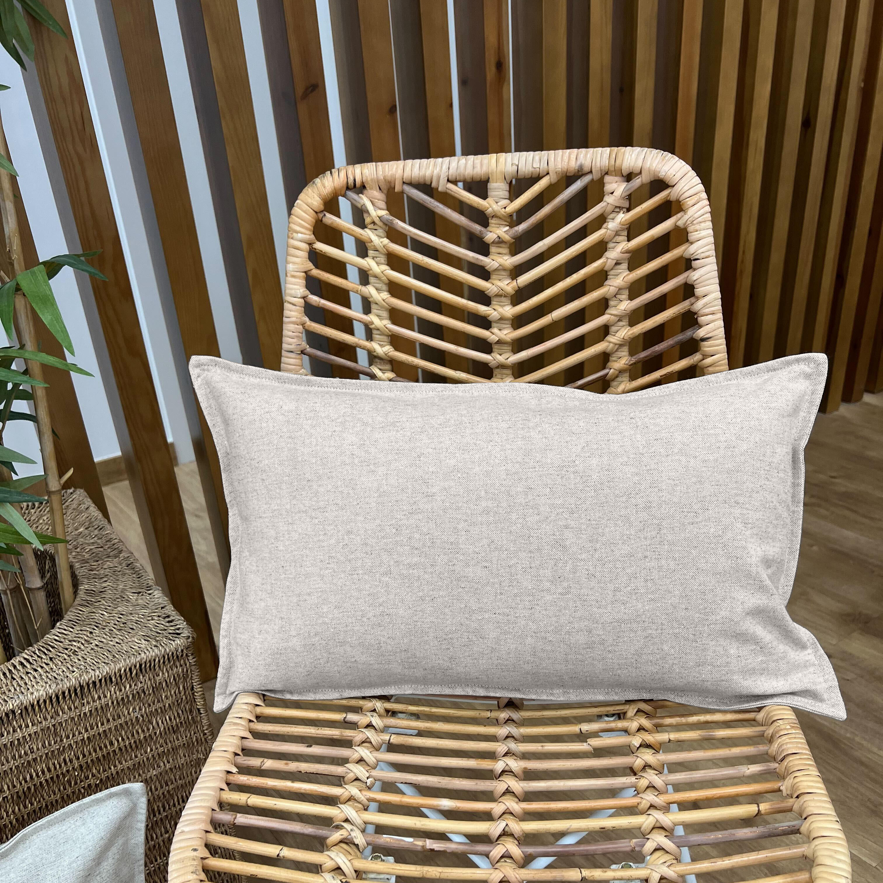 Cojín decorativo rectangular exterior e interior Puncak liso lino algodón taupe doble cara 30x50cm - 3