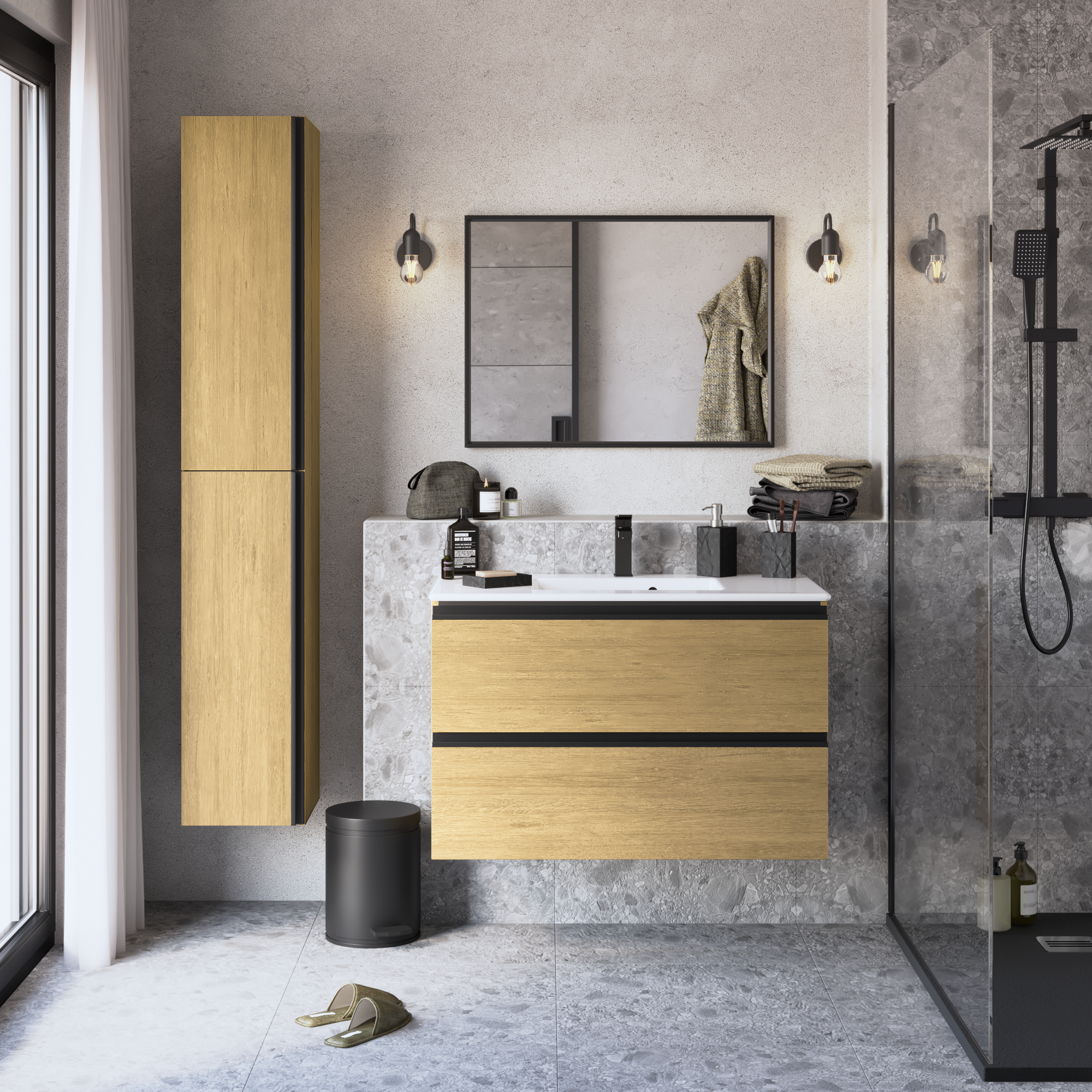 Mueble de baño con lavabo studio roble 90x48 cm