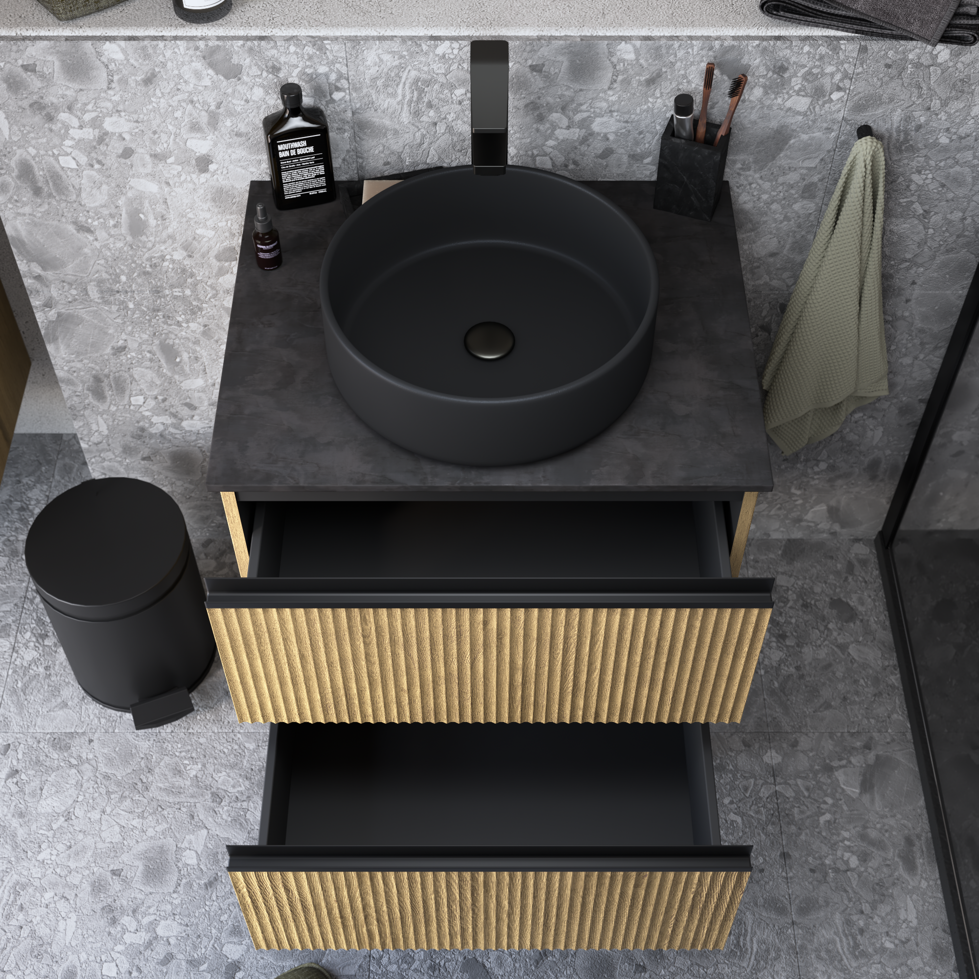 Mueble de baño con lavabo roble claro con relieve 60x48.1 cm