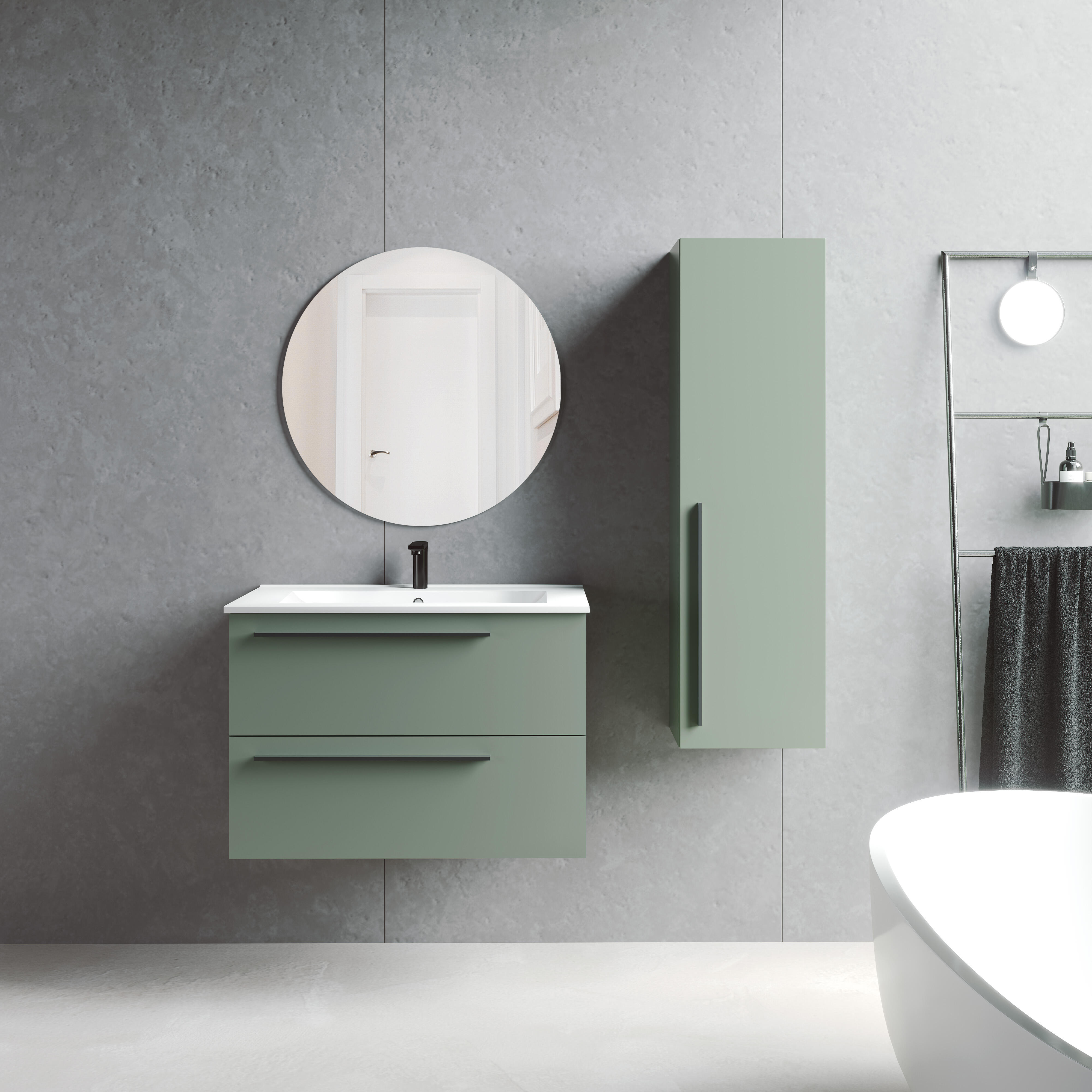 Mueble de baño con lavabo mía verde mate 80x40 cm