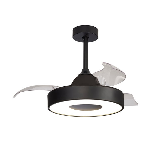 Ventilador de techo con luz silencioso DC 25W con mando WiFi/ APP ø90.7 cm Coin MANTRA negro luz CCT 3 aspas retráctiles tipo lámpara| 8 velocidades| modo verano/invierno| brisa| recomendado para <13m²