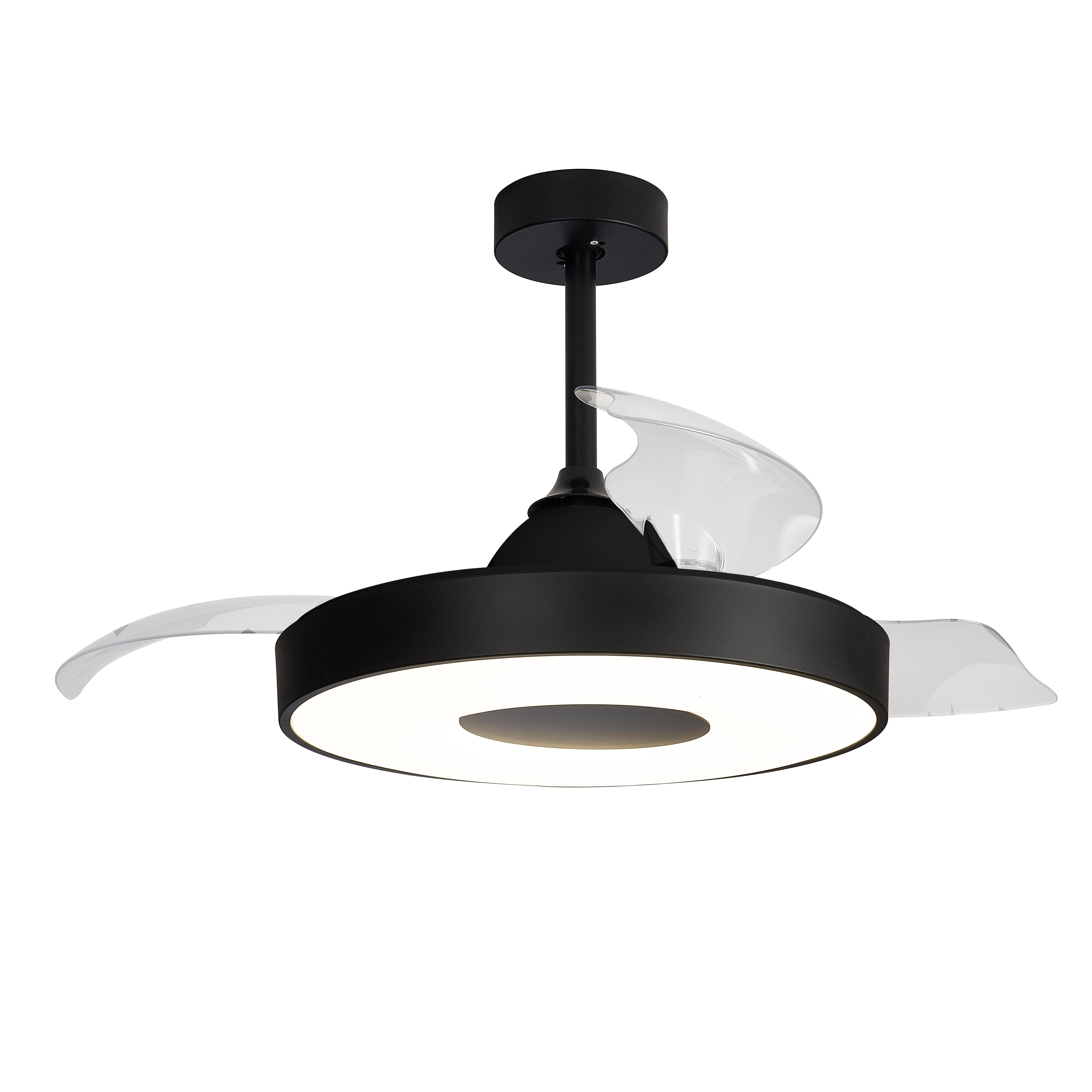 Ventilador de techo retráctil con luz silencioso dc, con mando y app coin negro ø106 cm invierno/verano color luz regulable