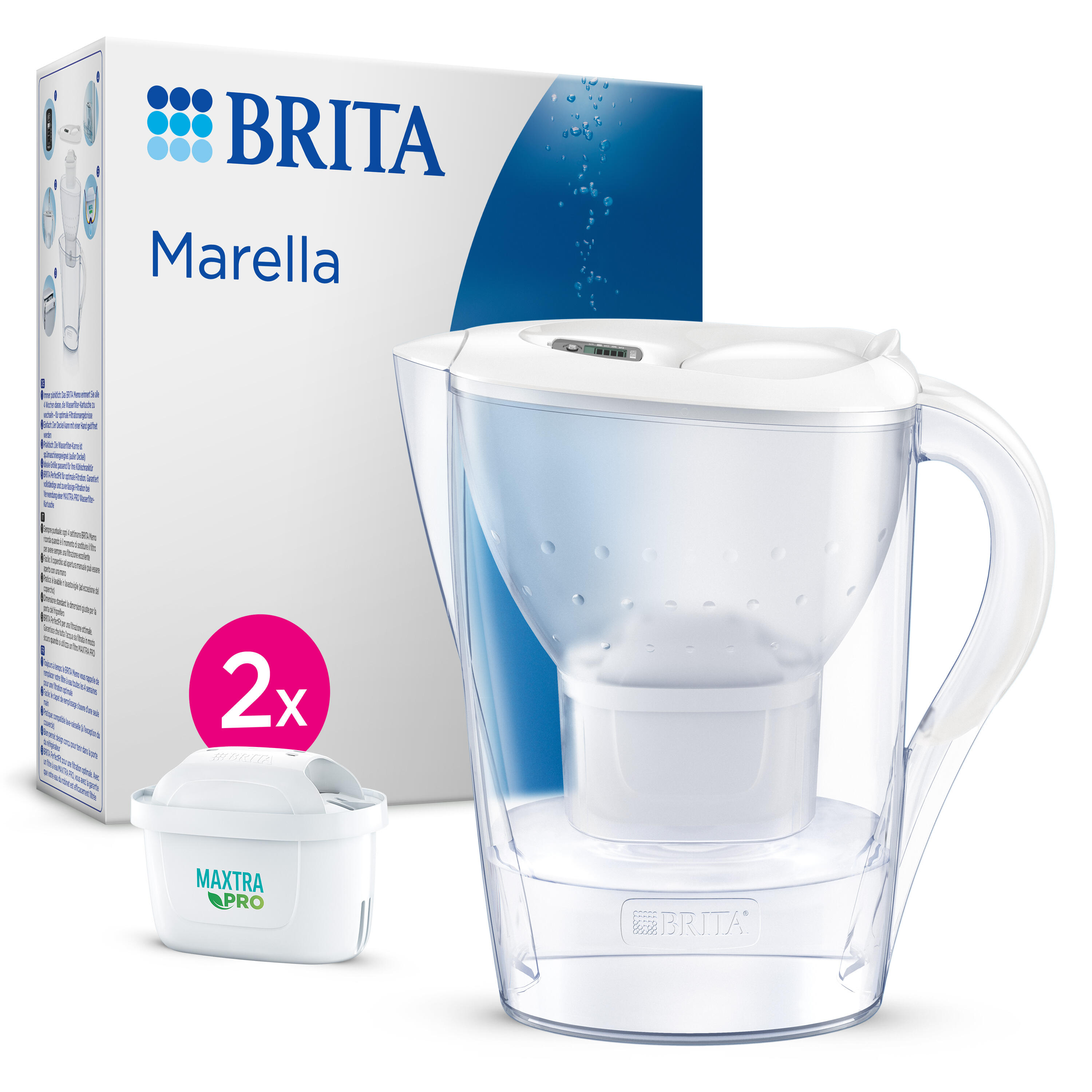 Pack jarra filtrante brita marella color blanco + 2 filtros maxtra pro