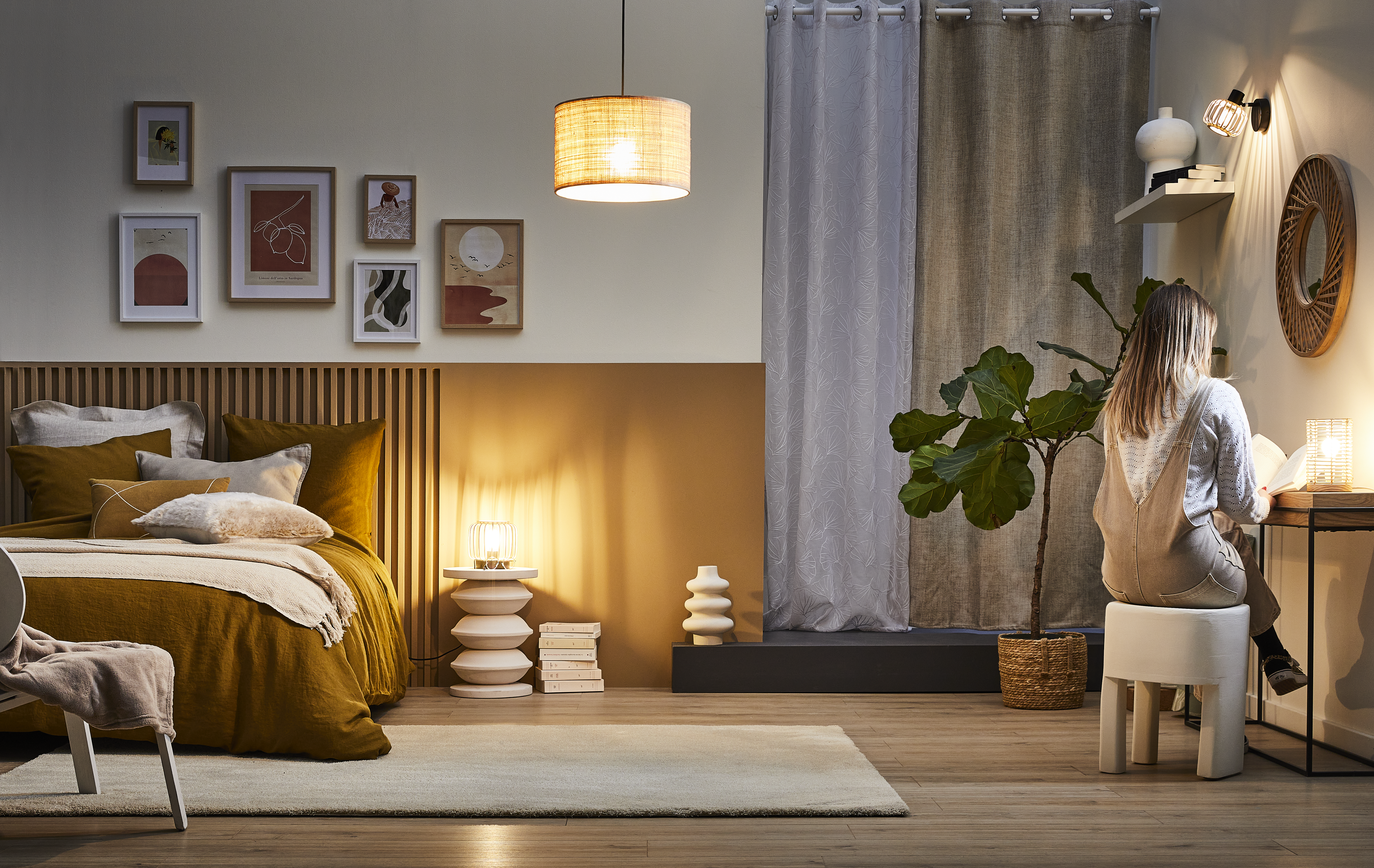 Rideau tamisant, Tricot, coton, beige H.250 x l.140 cm INSPIRE - 9