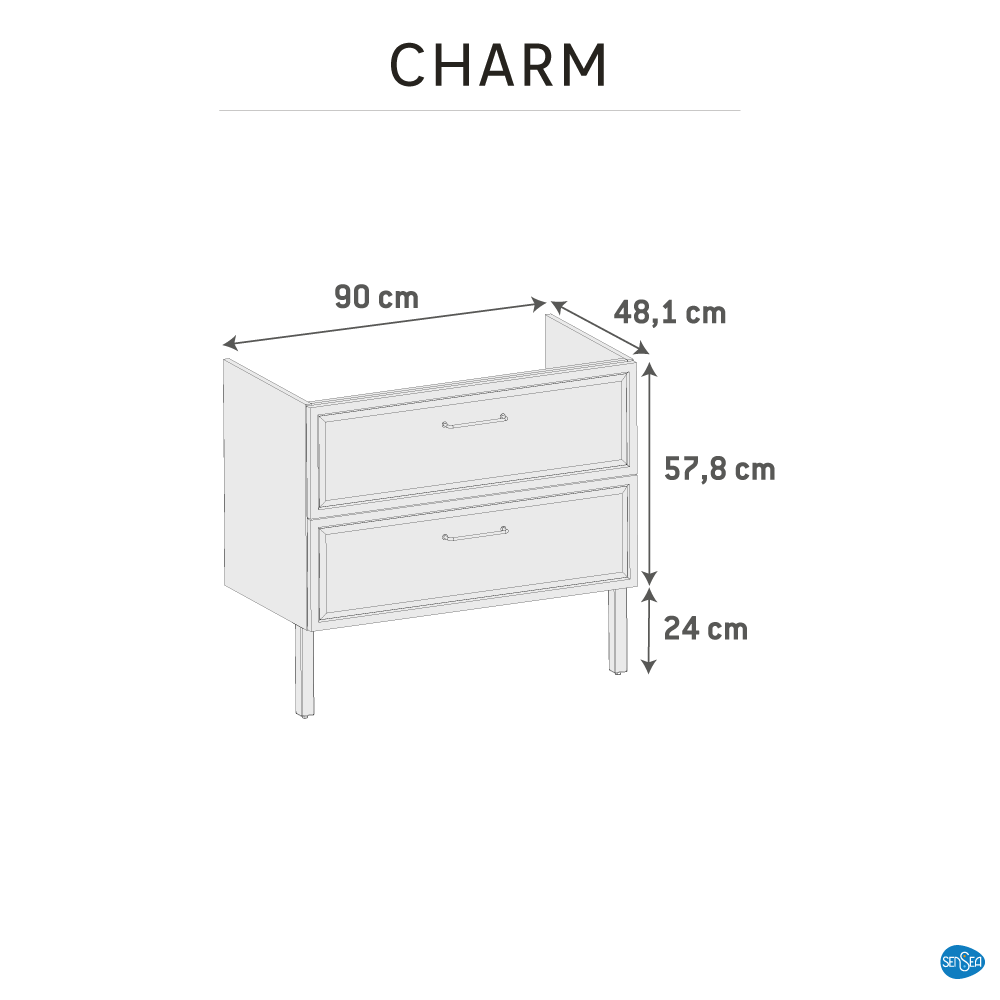 Mobile da bagno a terra sotto lavabo L 90 x H 57 x P 48.1 cm bianco laccato opaco, 2 cassetti SENSEA Charm - 9