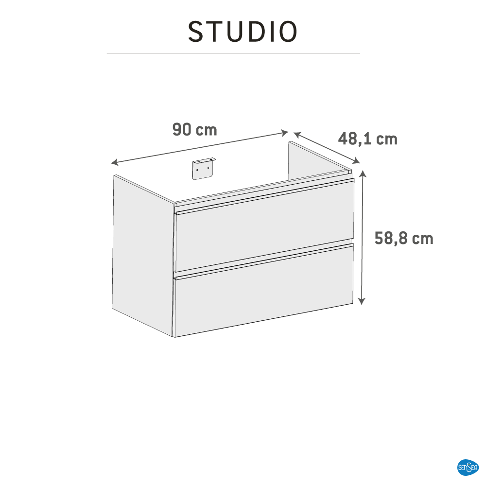 Meuble sous-vasque 2t L.90cm x H.58cm x P.48.1cm imit chêne lisse Studio - 8
