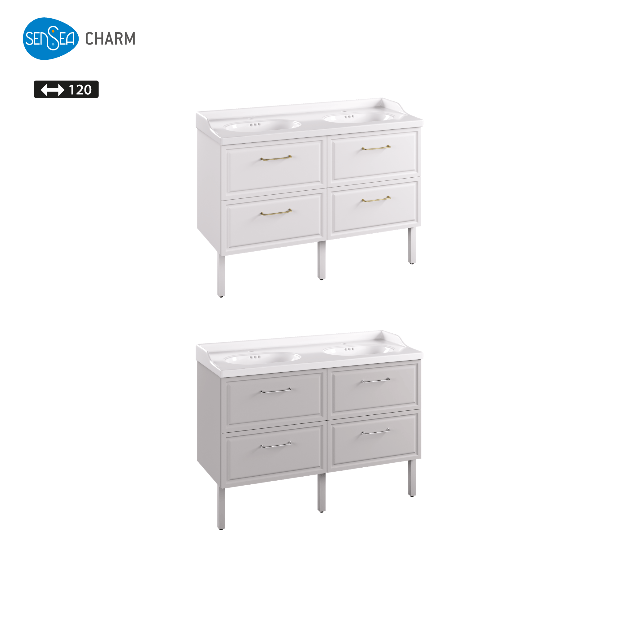 Plan double vasque Céramique Charm l.121.8 x P.49.7 x h.19.8 cm/vidage inclus - 2