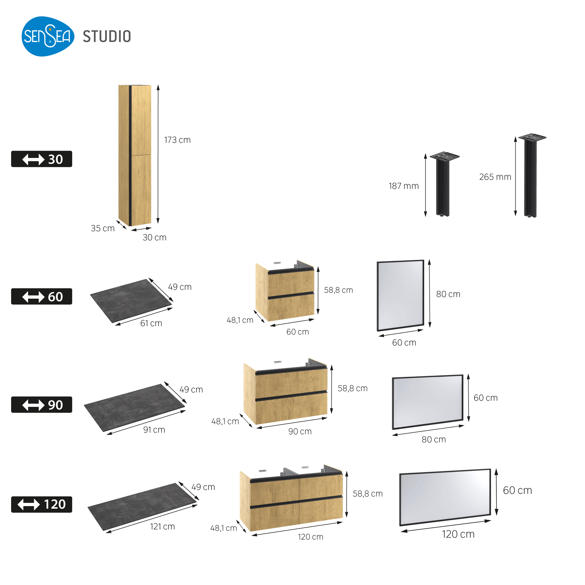 Meuble sous-vasque 2t l.90 x H.58 x P.48.1 cm imit chêne strié Studio - 2