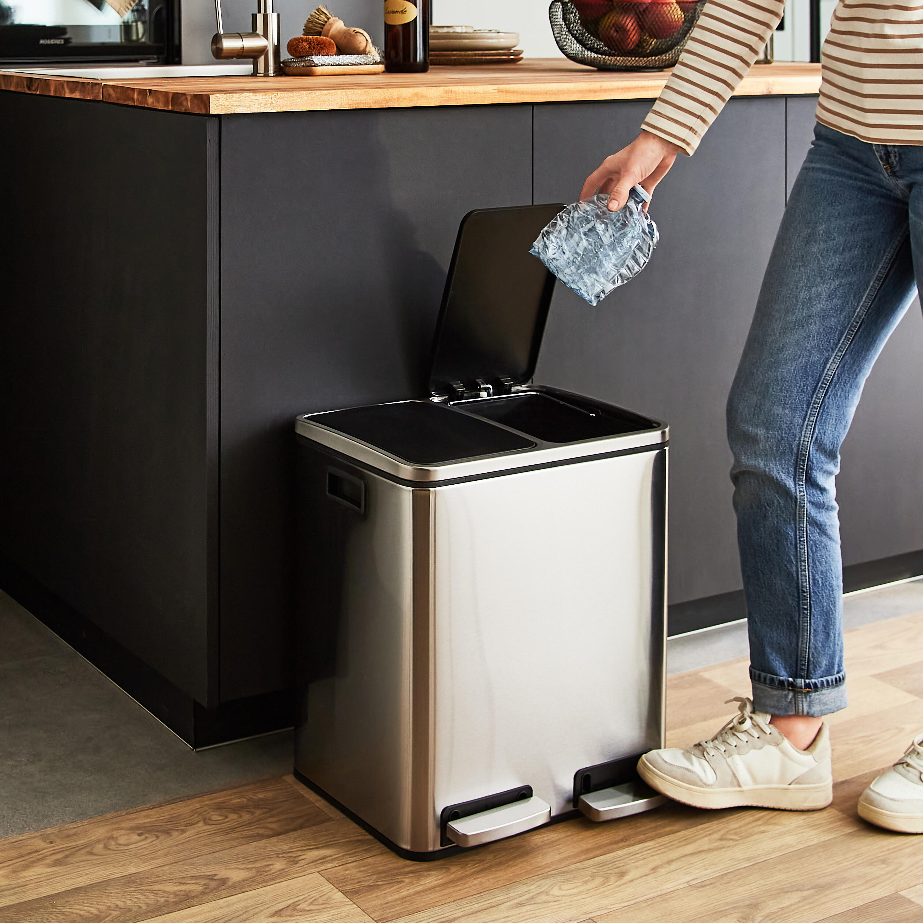 Balde do lixo Delinia Smart com 2 compartimentos 2 x 15L inox - 4