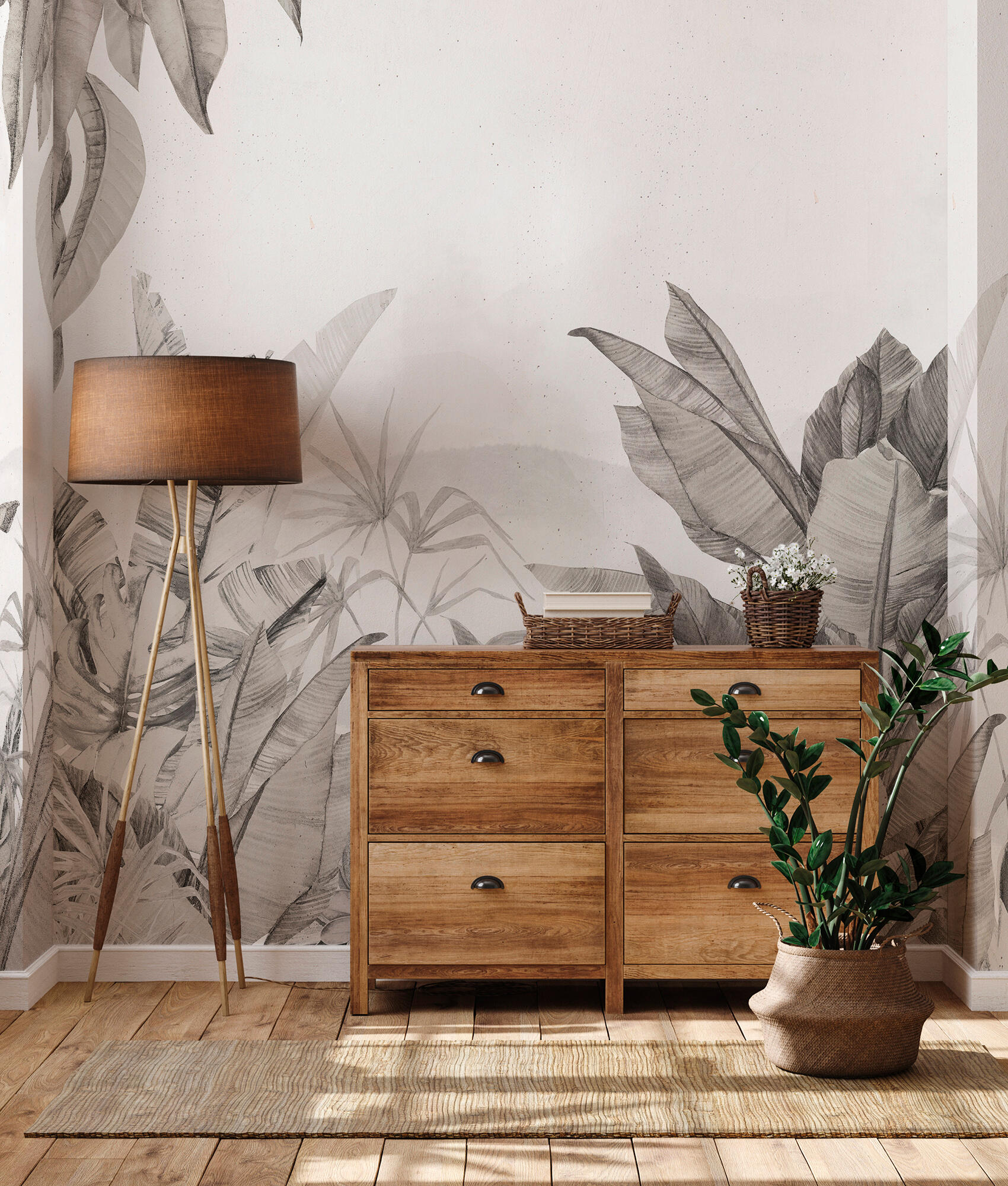 Mural adhesivo textil liso lavable naturaleza Jungla Colonial gris 321 x 250 cm MOTIF - 9