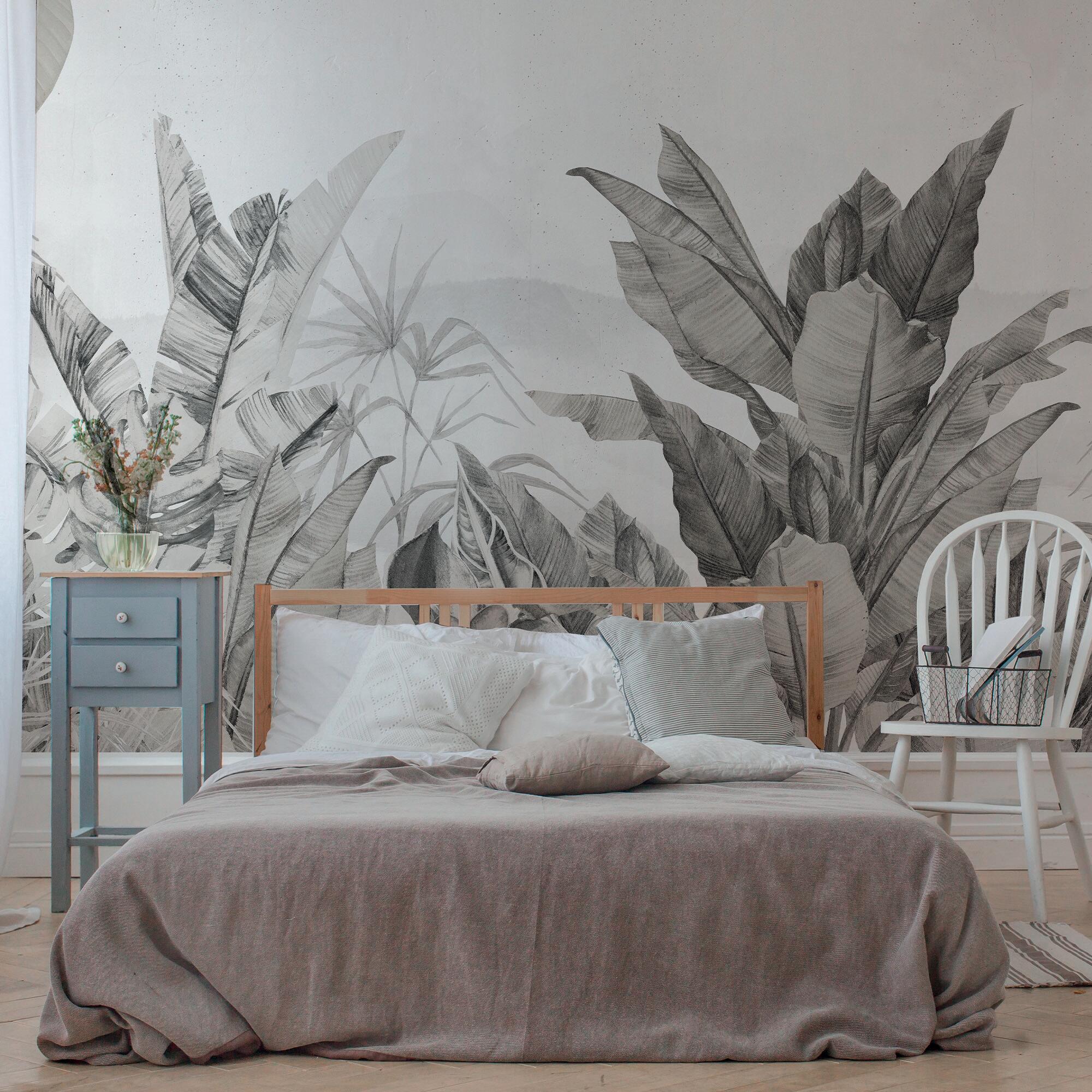 Mural adhesivo textil liso lavable naturaleza Jungla Colonial gris 321 x 250 cm MOTIF - 2