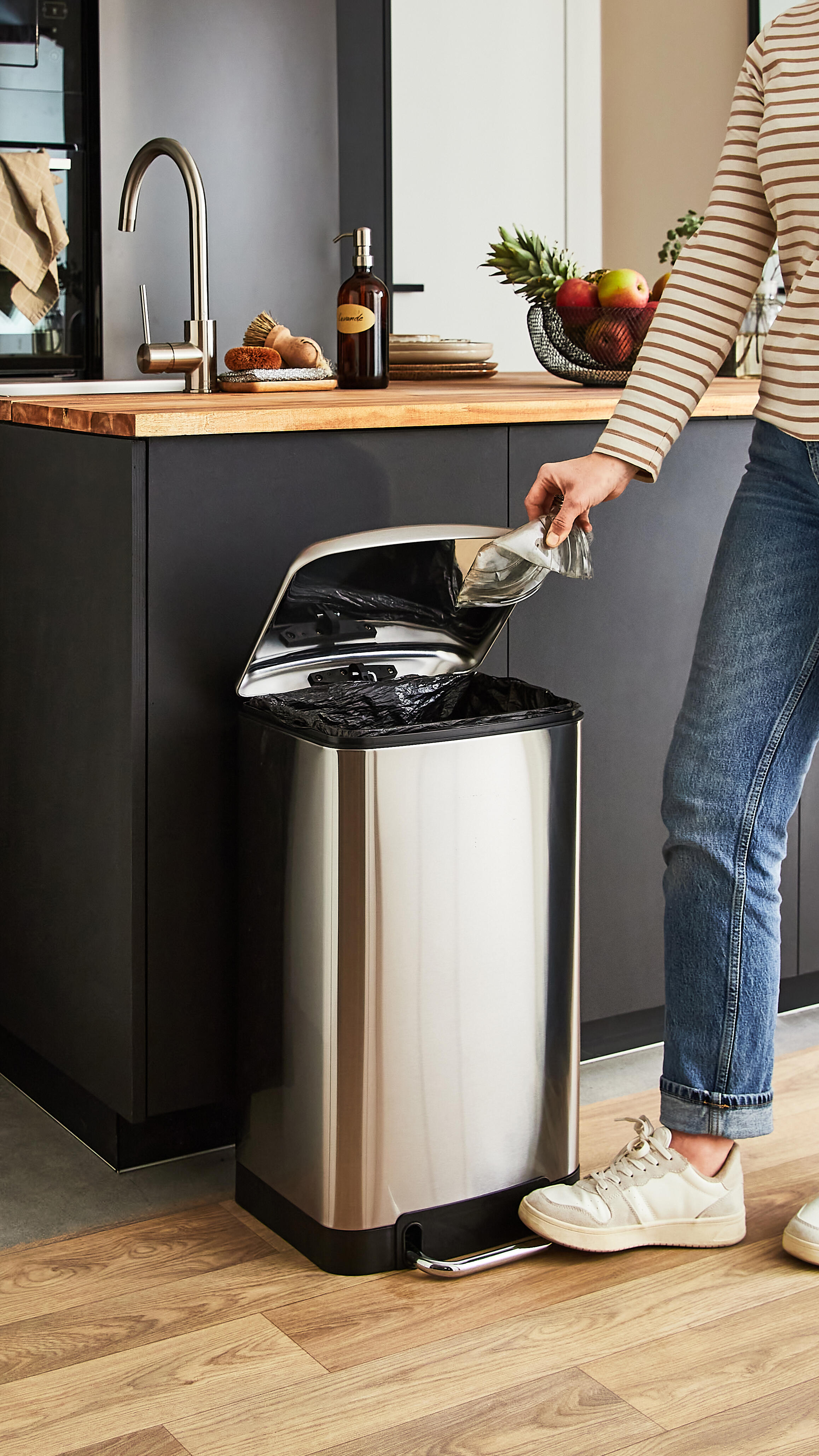 Balde do lixo fecho suave 30 L Delinia Slim inox - 5