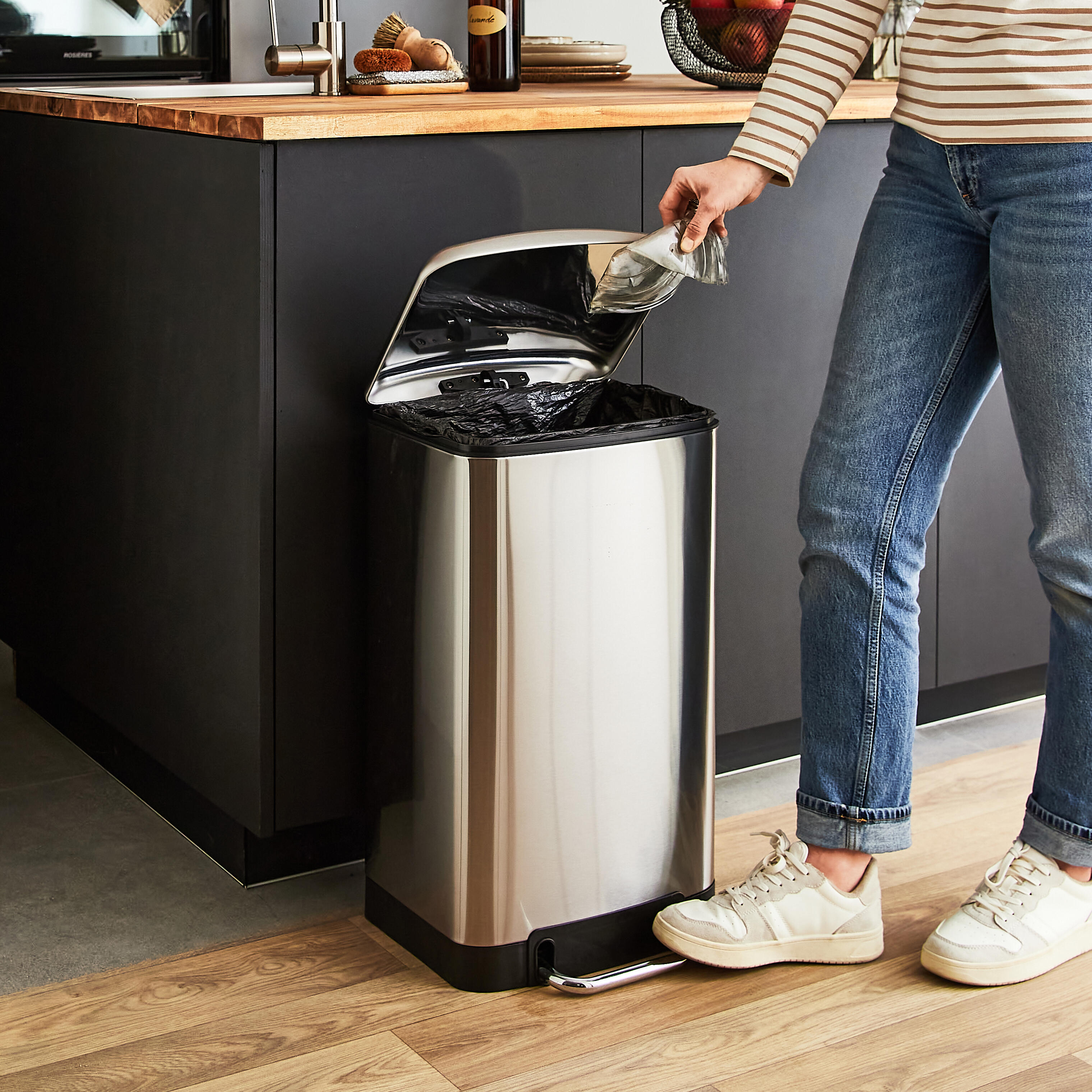 Balde do lixo fecho suave 30 L Delinia Slim inox - 4