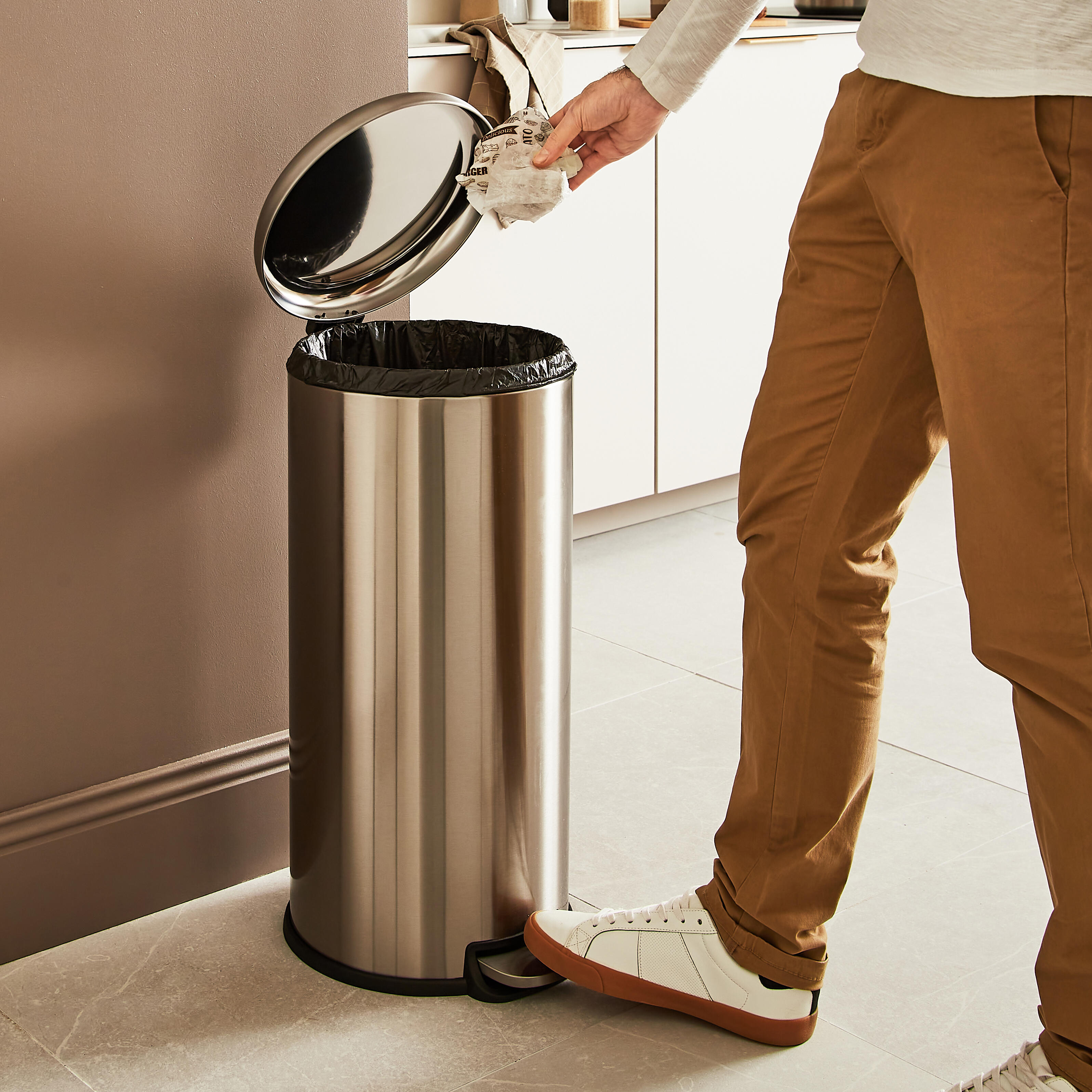 Balde do lixo fecho suave 28 L Delinia inox escovado - 4