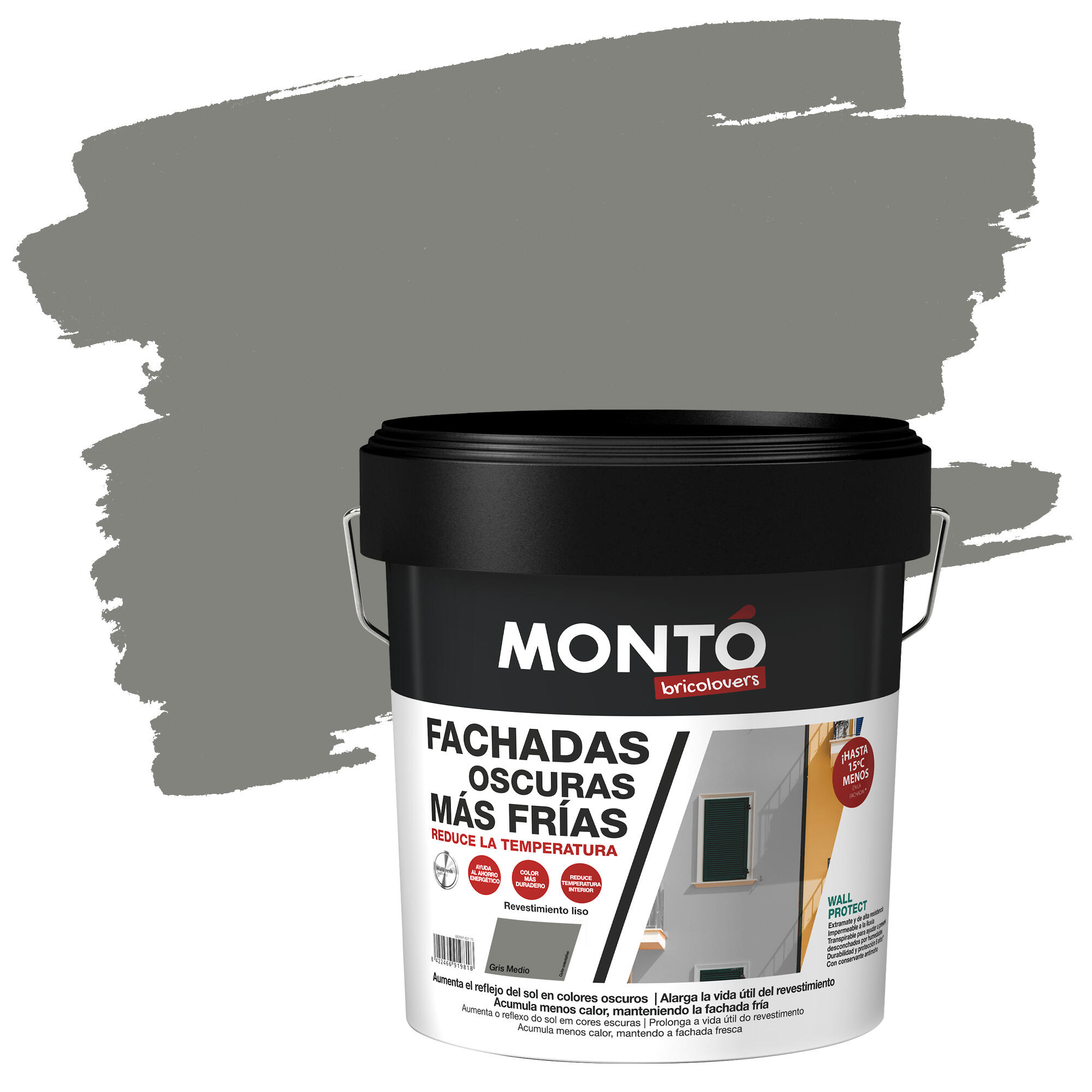 Pintura para fachadas oscuras frias wp montó 15l gris medio