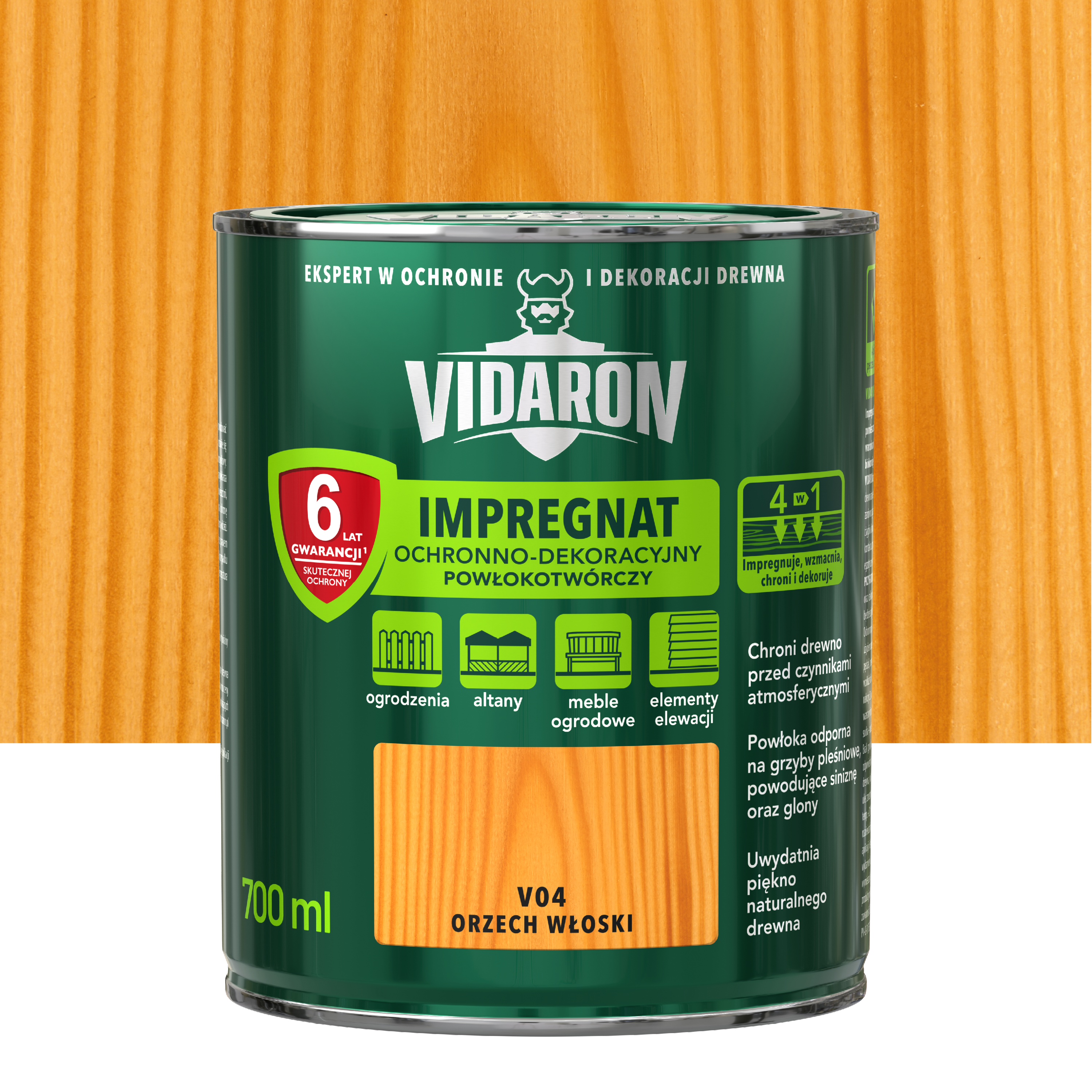 Impregnat do drewna POWŁOKOTWÓRCZY 0.7 l Orzech włoski VIDARON