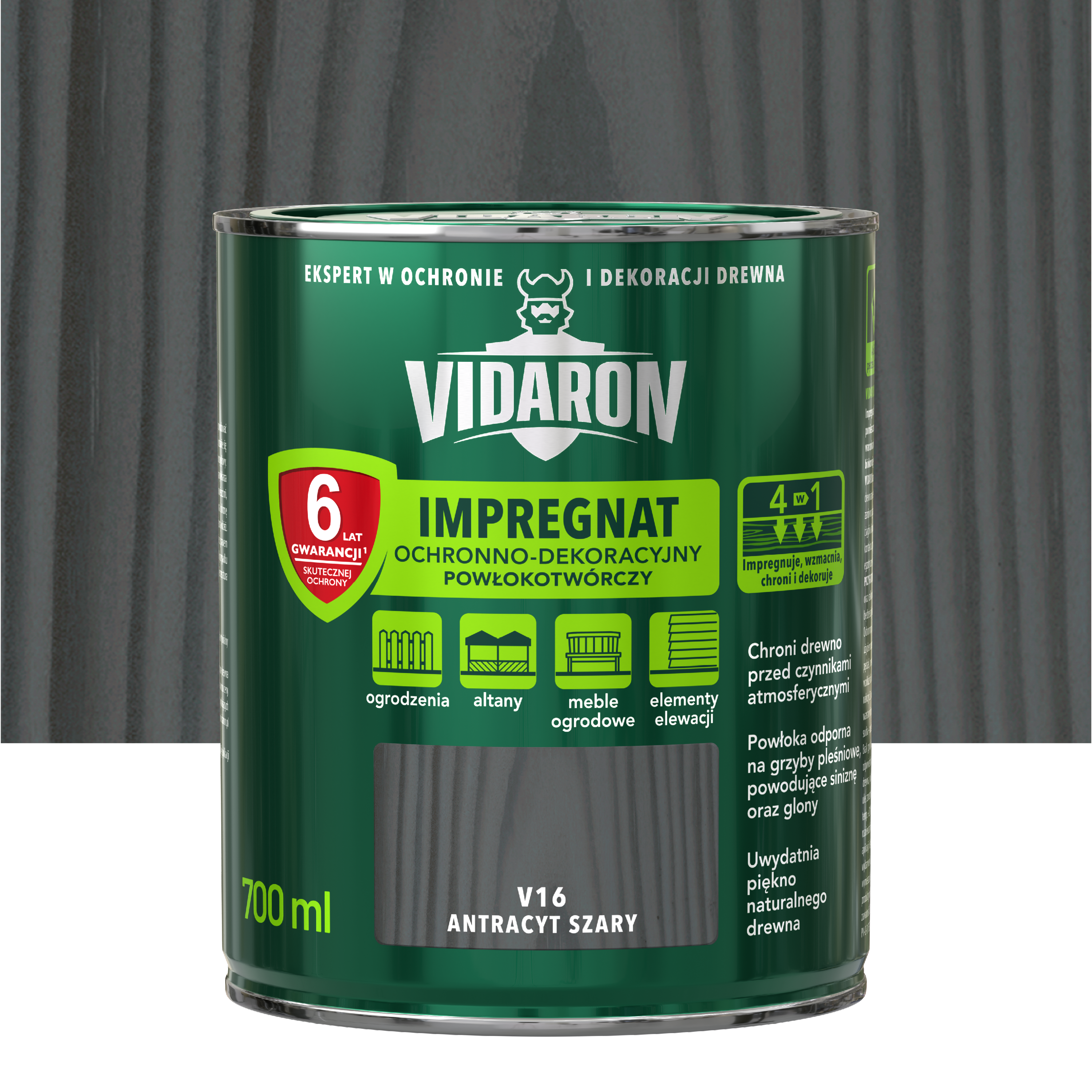 Impregnat do drewna powłokotwórczy 0.7 l Antracyt szary Vidaron