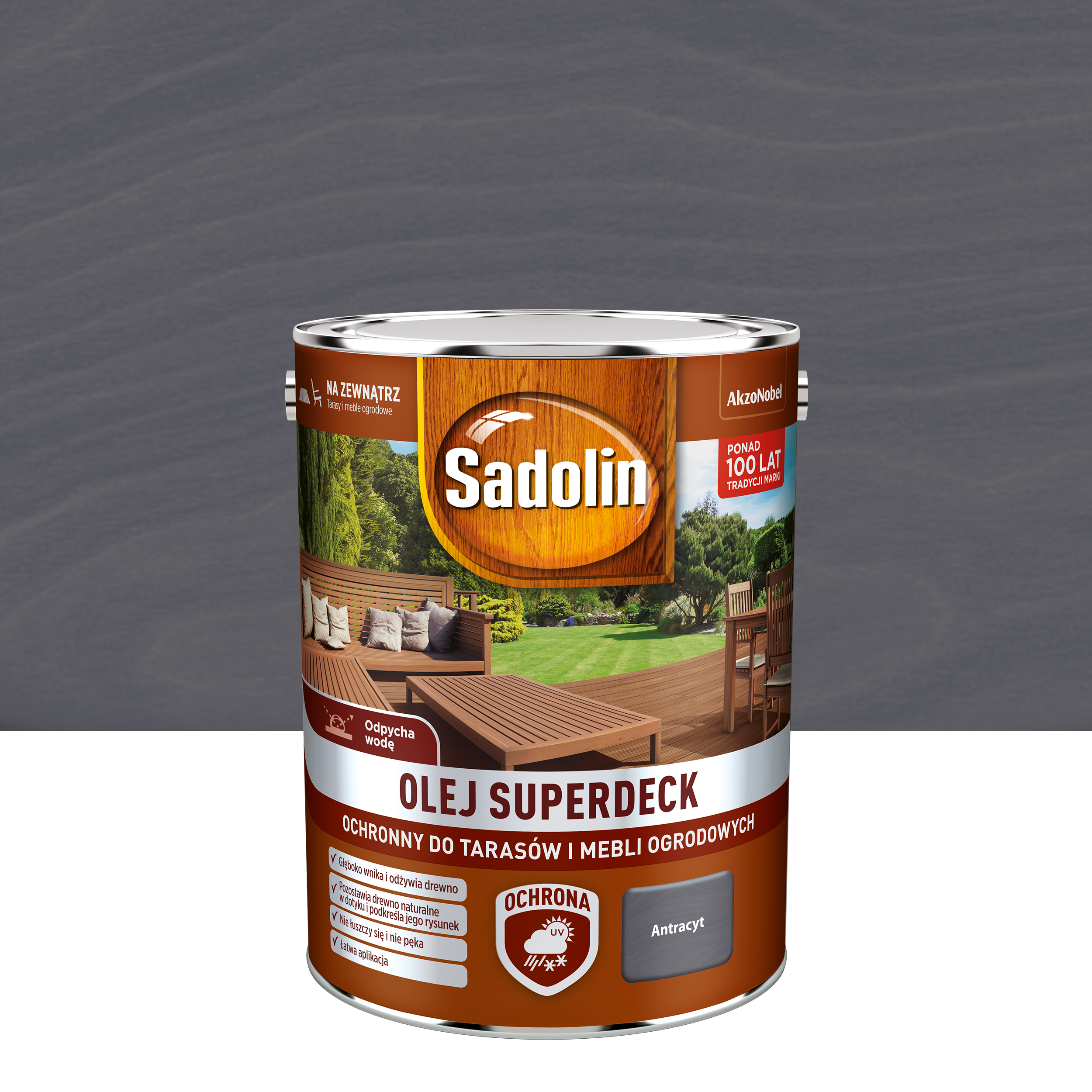 Olej do drewna na zewnątrz Superdeck 5 litrów Antracyt Mat SADOLIN