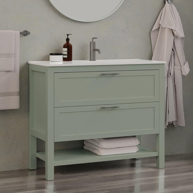 Meuble vasque 2t l.100 x H.85 x P.45cm vert argent Kende