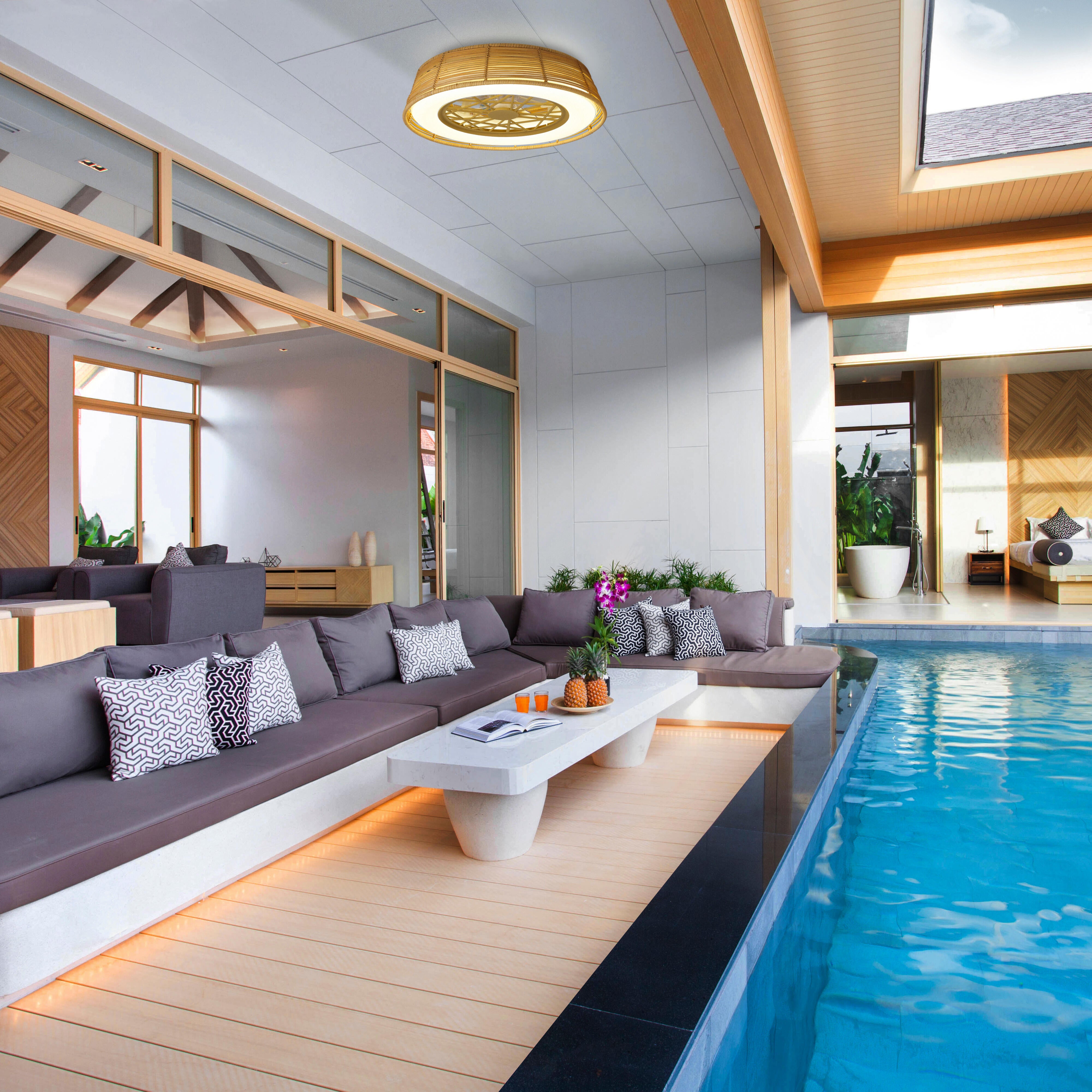 Ventilateur de plafond LED, Indonesia mini IP44, 56 cm, MANTRA, bois - 3