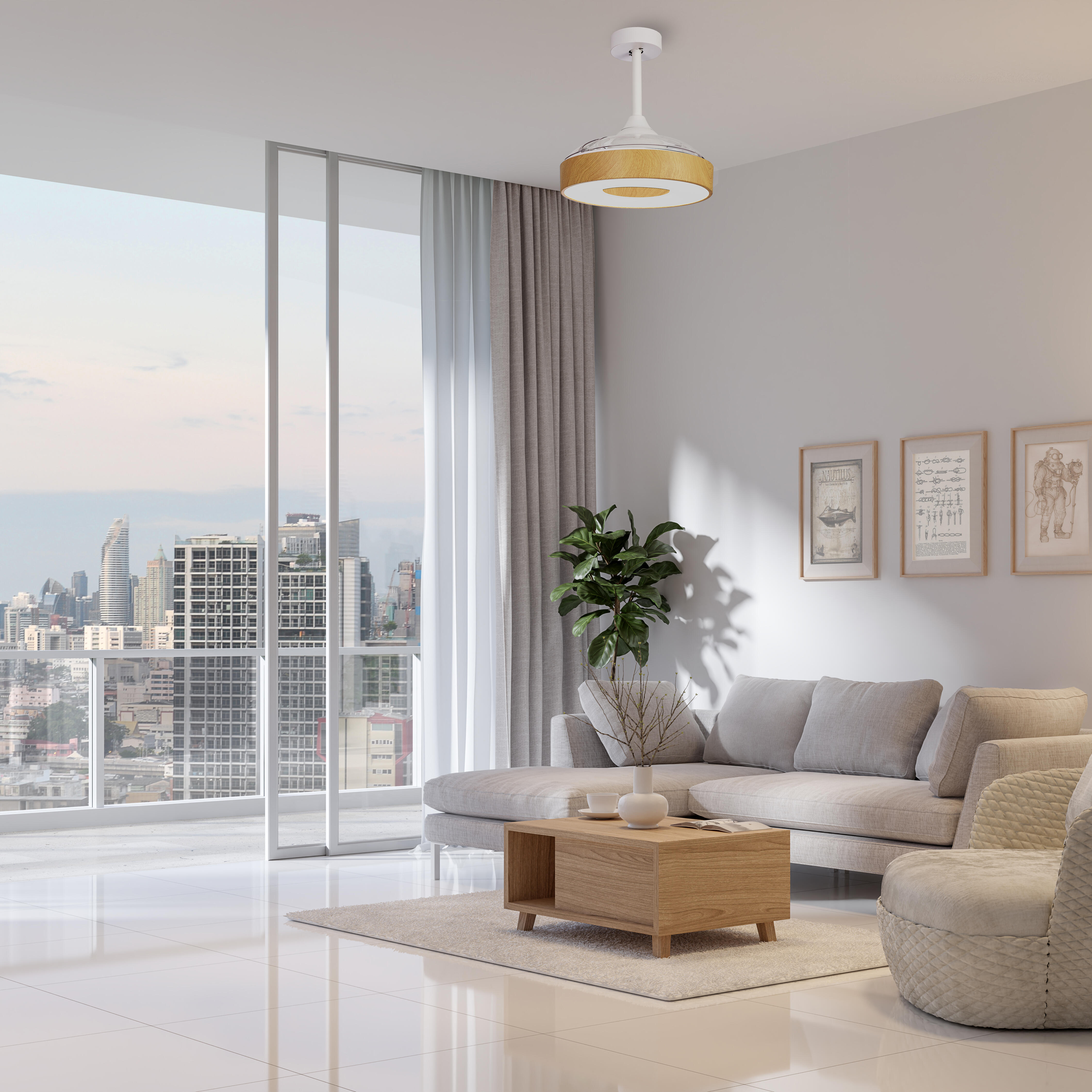 Ventilador de techo con luz silencioso DC 25W con mando ø90.7 cm Coin MANTRA marrón luz CCT 3 aspas retráctiles tipo lámpara| 8 velocidades| modo verano/invierno| brisa| recomendado para <13m² - 5