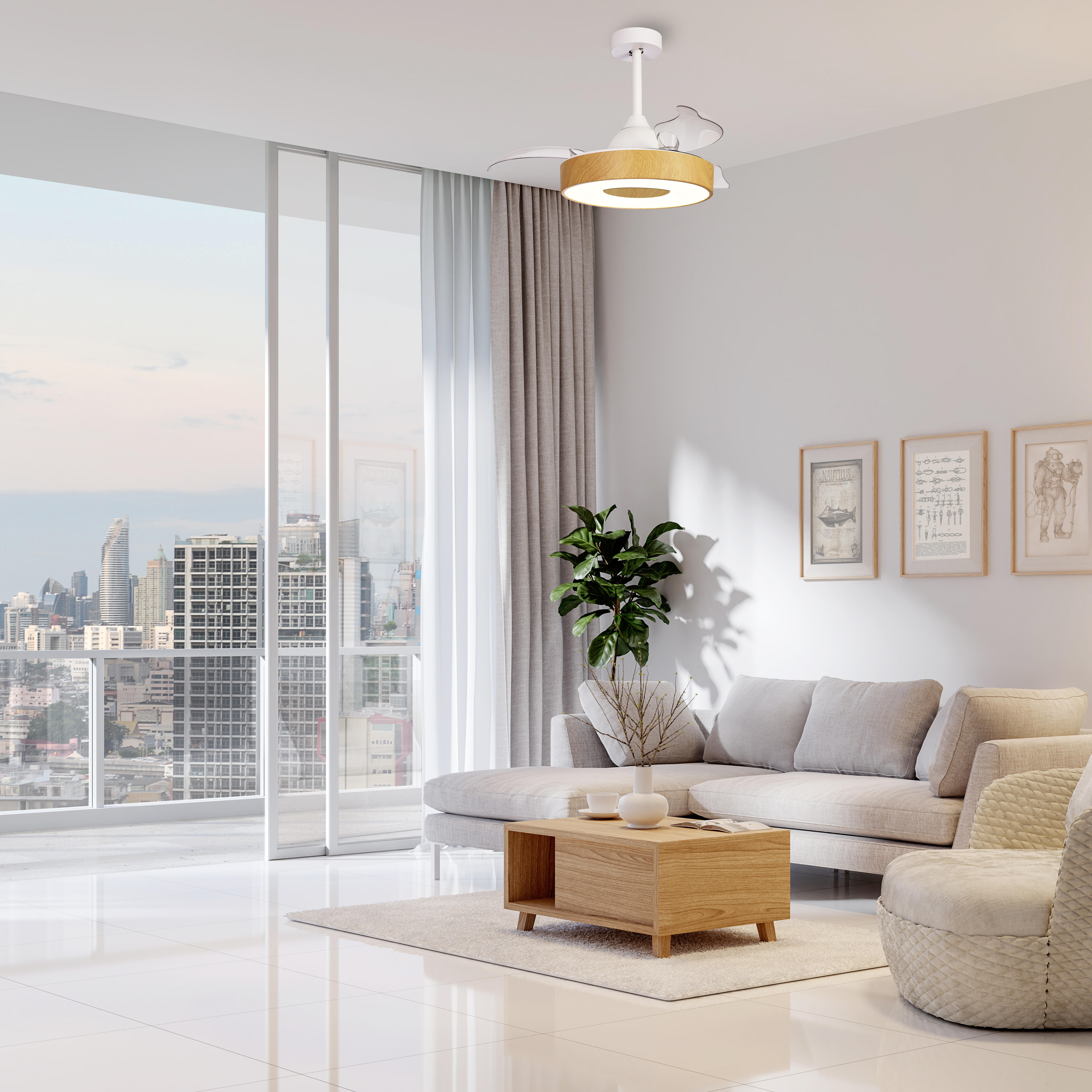 Ventilador de techo con luz silencioso DC 25W con mando ø90.7 cm Coin MANTRA marrón luz CCT 3 aspas retráctiles tipo lámpara| 8 velocidades| modo verano/invierno| brisa| recomendado para <13m² - 4