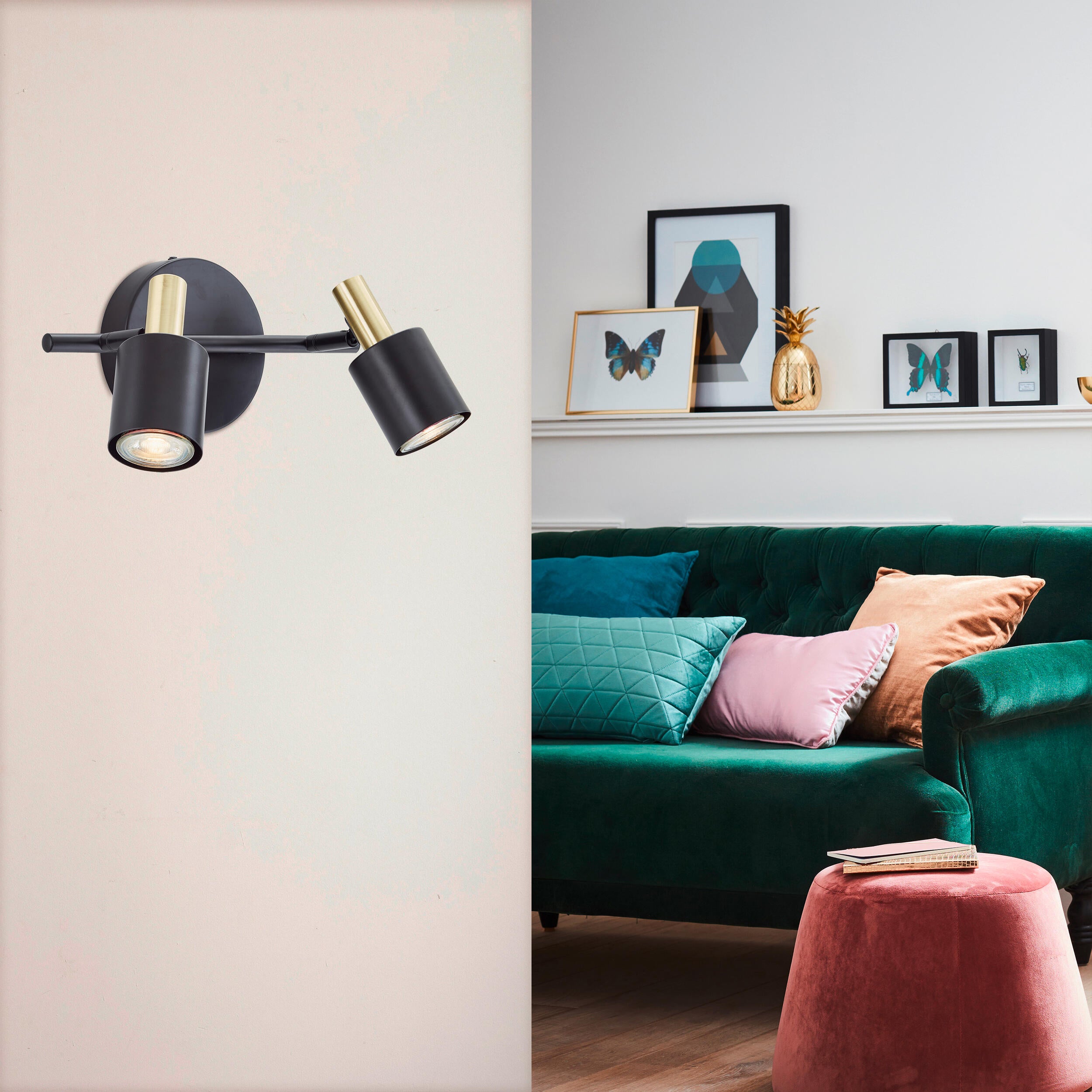 Candeeiro de teto INSPIRE VADOR GU10 2LUZES D6CM PRETO E DOURADO - 20