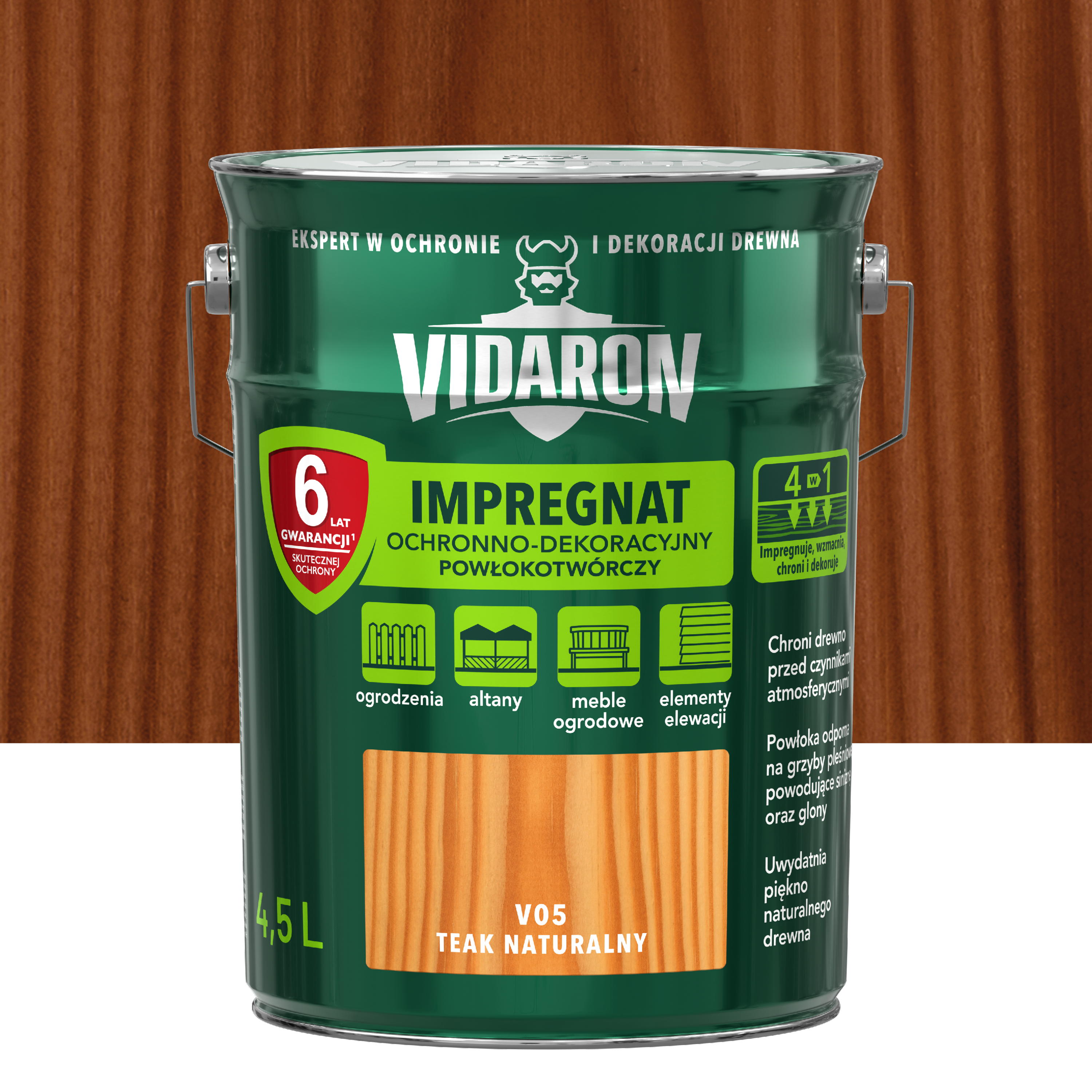 Impregnat do drewna POWŁOKOTWÓRCZY 4.5 l Teak naturalny VIDARON