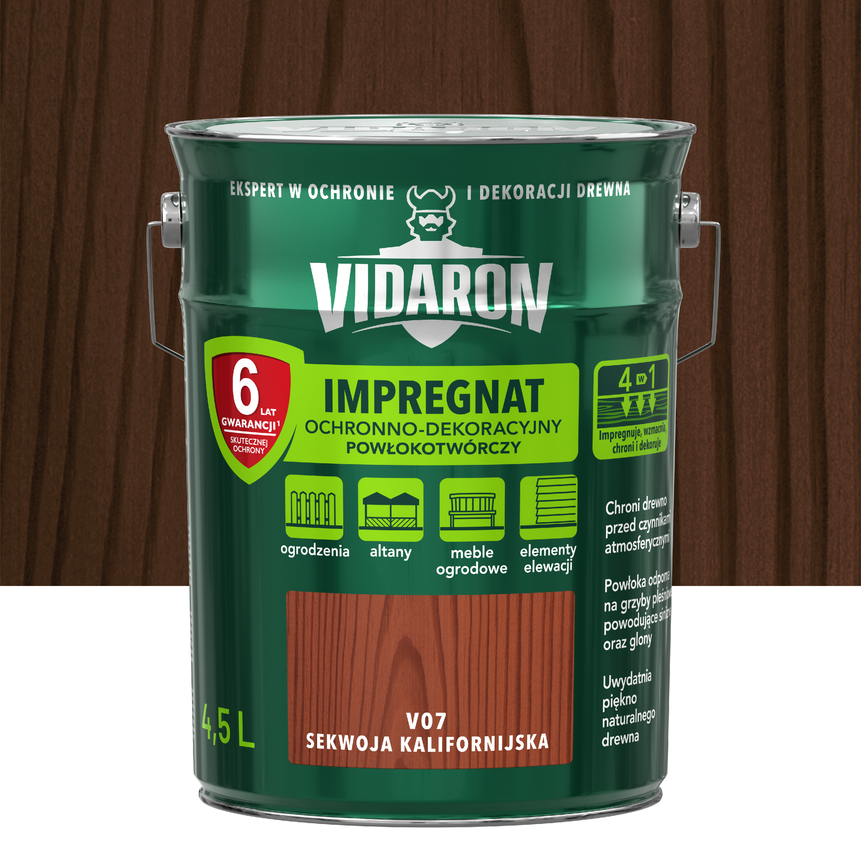 Impregnat do drewna POWŁOKOTWÓRCZY 4.5 l Sekwoja kalifornijska VIDARON