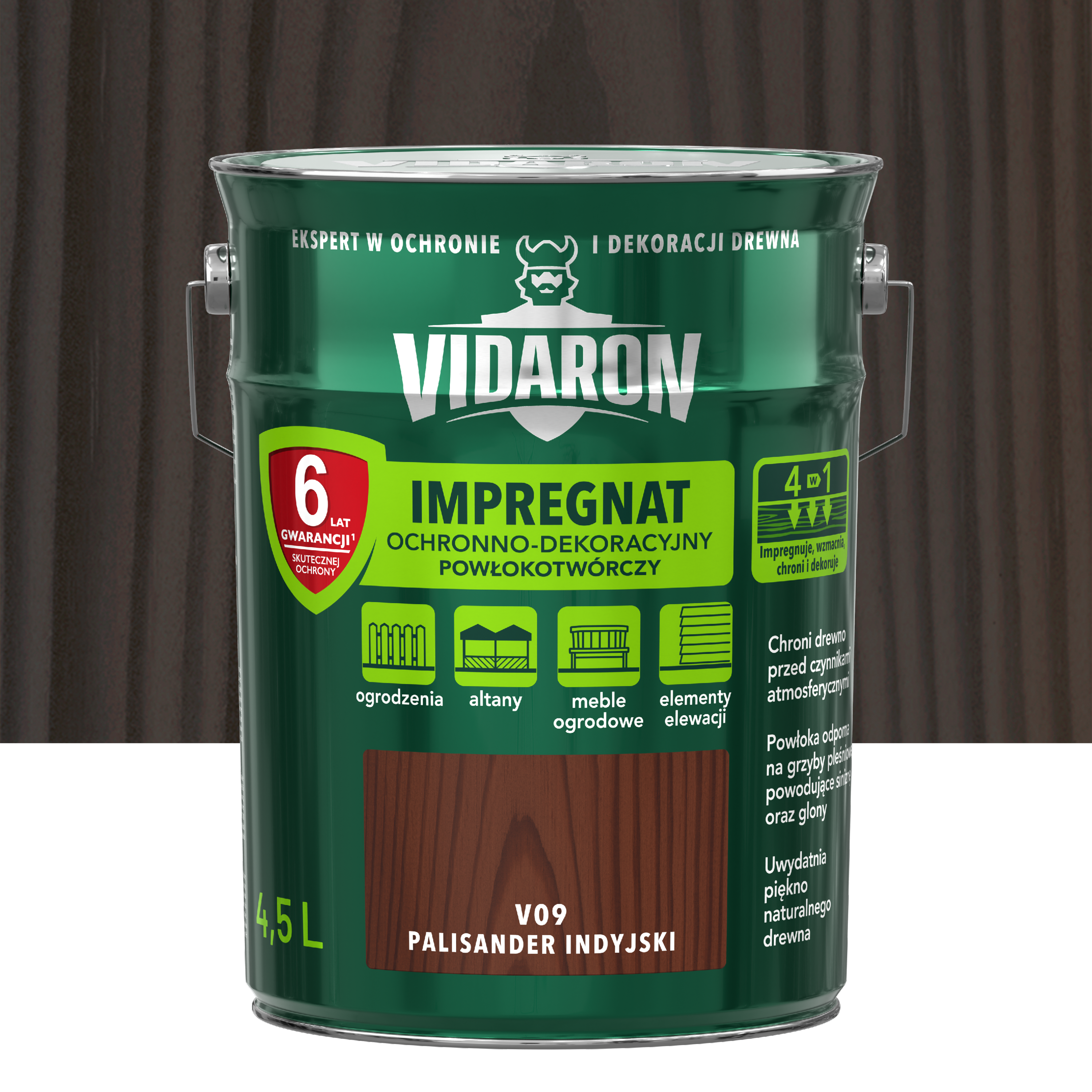 Impregnat do drewna POWŁOKOTWÓRCZY 4.5 l Palisander indyjski VIDARON