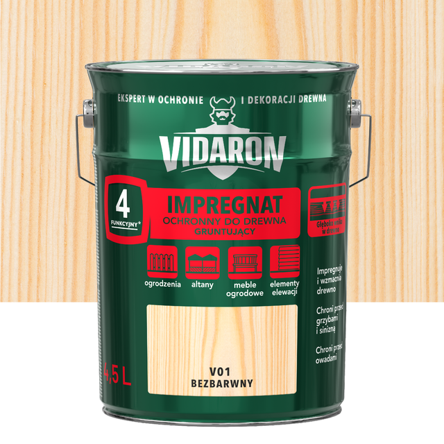Podkład impregnujący do drewna GRUNTUJĄCY 4.5 l Bezbarwny VIDARON