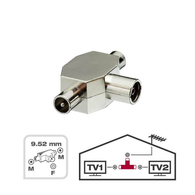 Trójnik antenowy metal 1x żeński / 2x męski LEXMAN