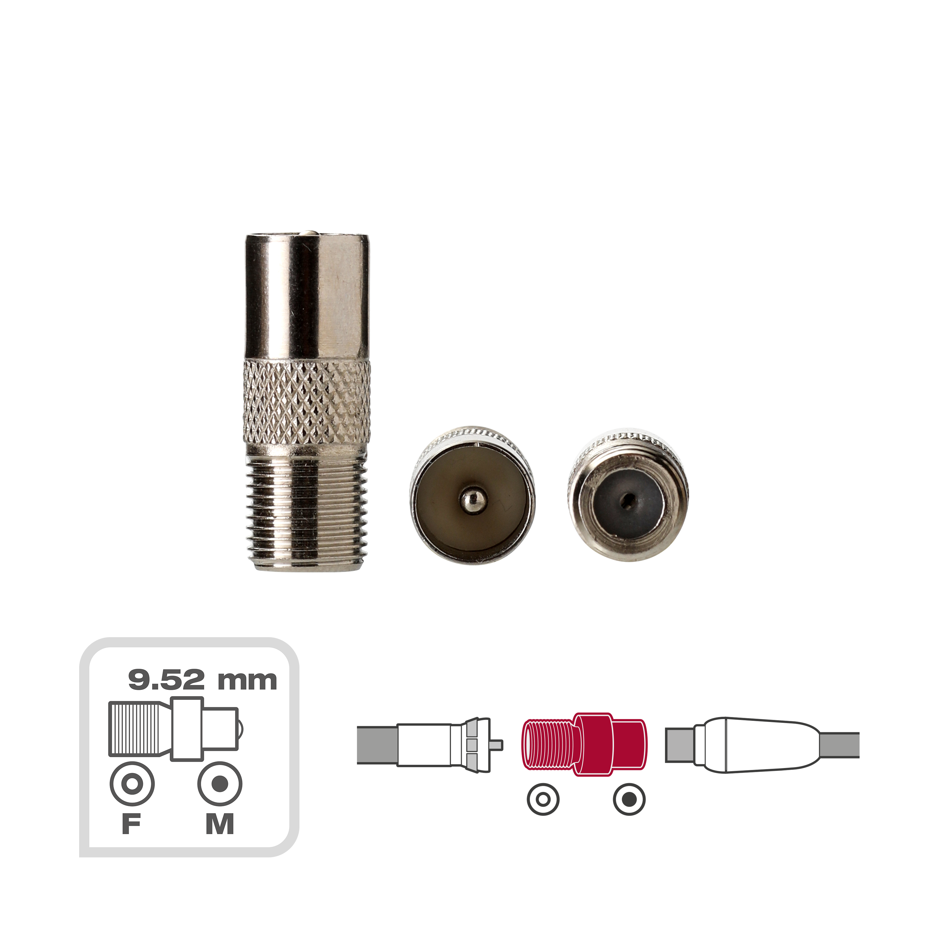 Adaptateur coaxial TV 9.52mm femelle, Lexman - 2
